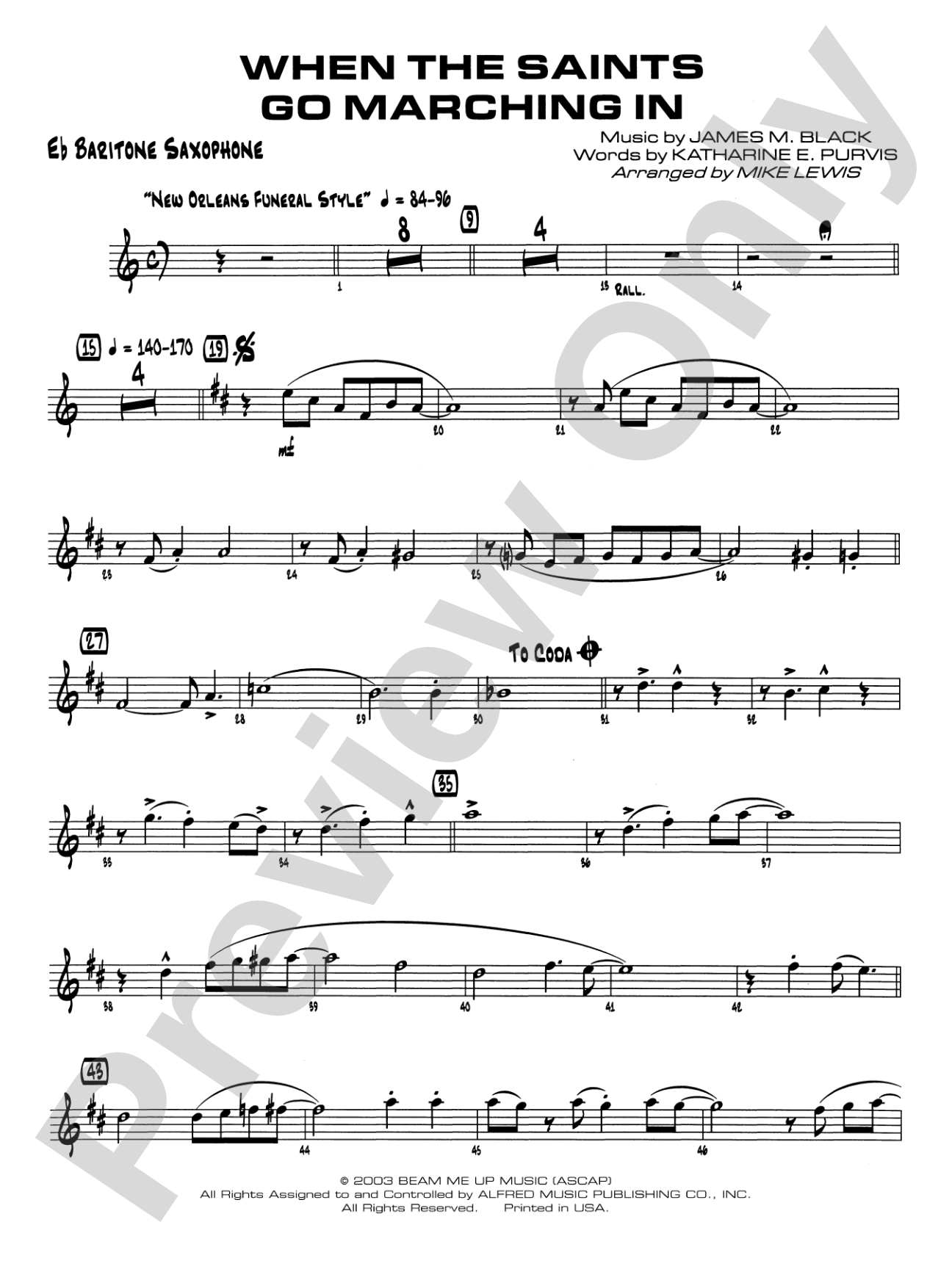 When the Saints Go Marching In: E-flat Baritone Saxophone