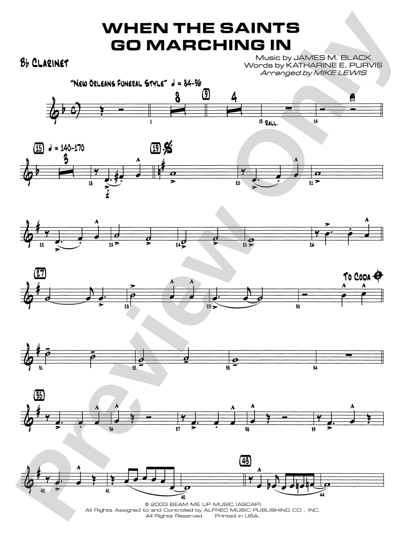 When the Saints Go Marching In: 1st B-flat Clarinet