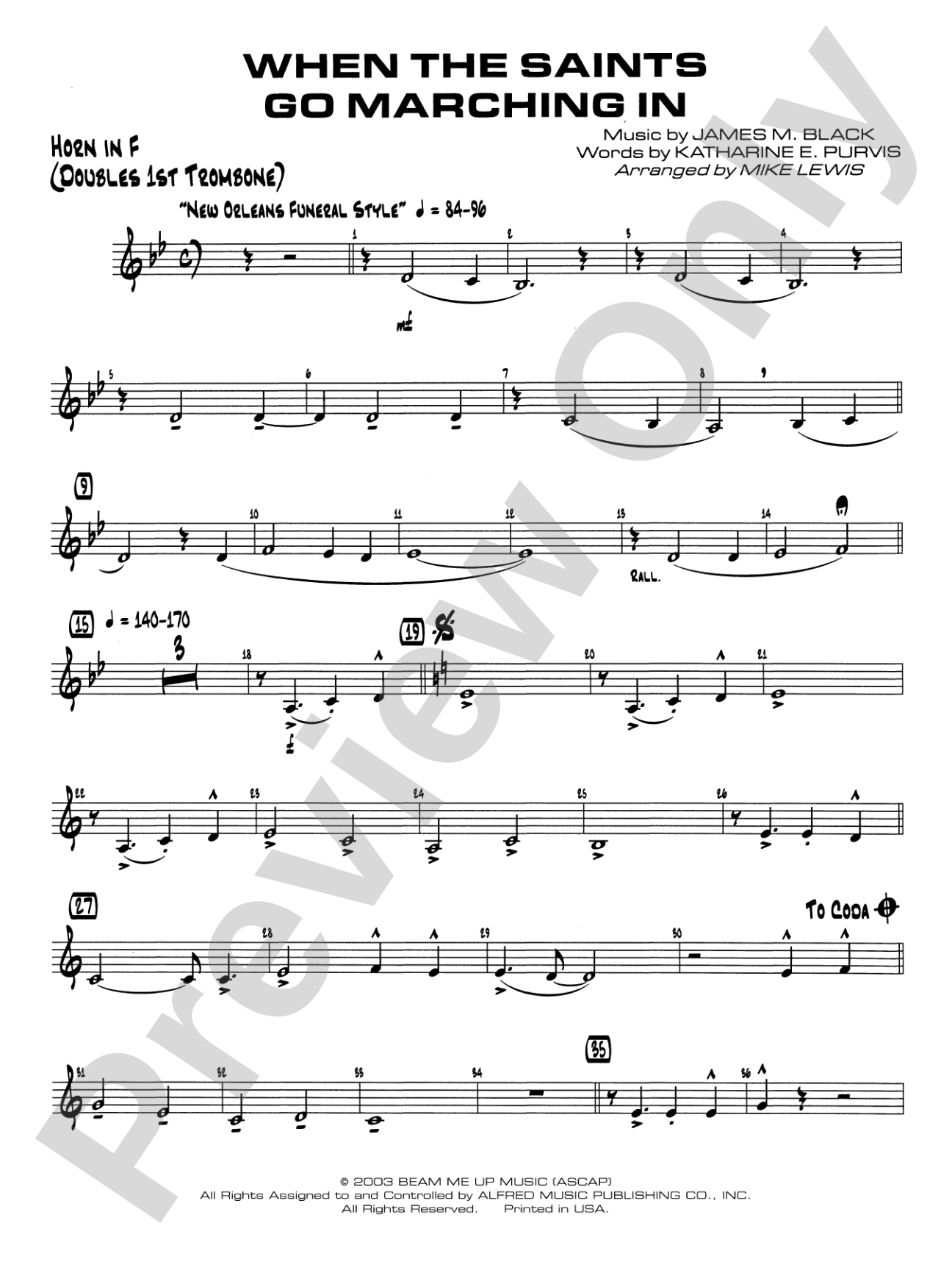 When the Saints Go Marching In: 1st F Horn