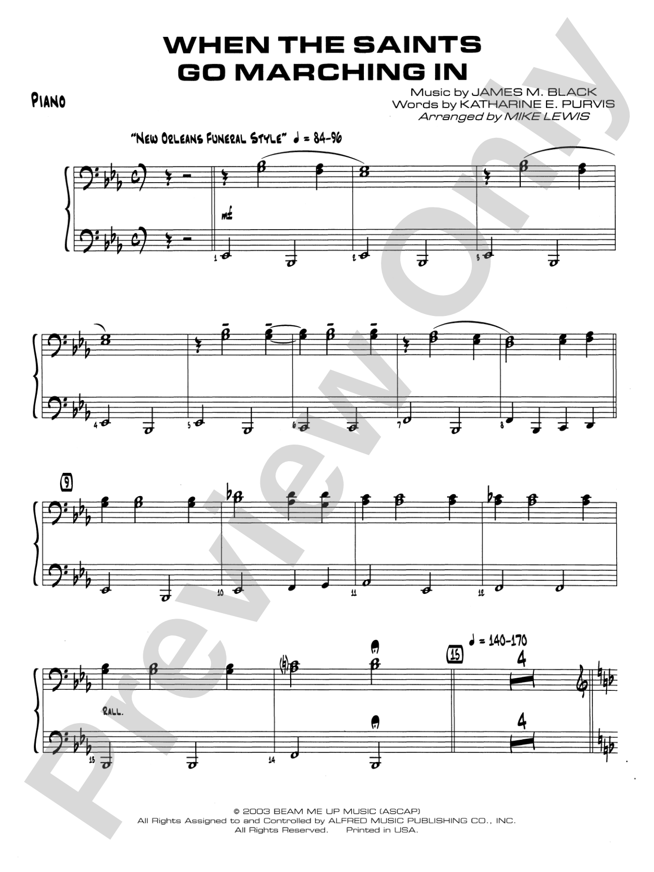 When the Saints Go Marching In: Piano Accompaniment
