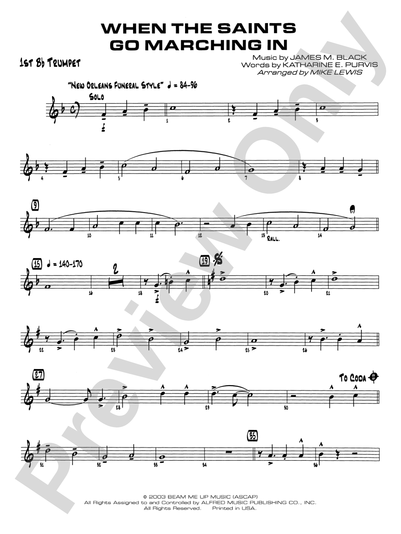 When the Saints Go Marching In: 1st B-flat Trumpet