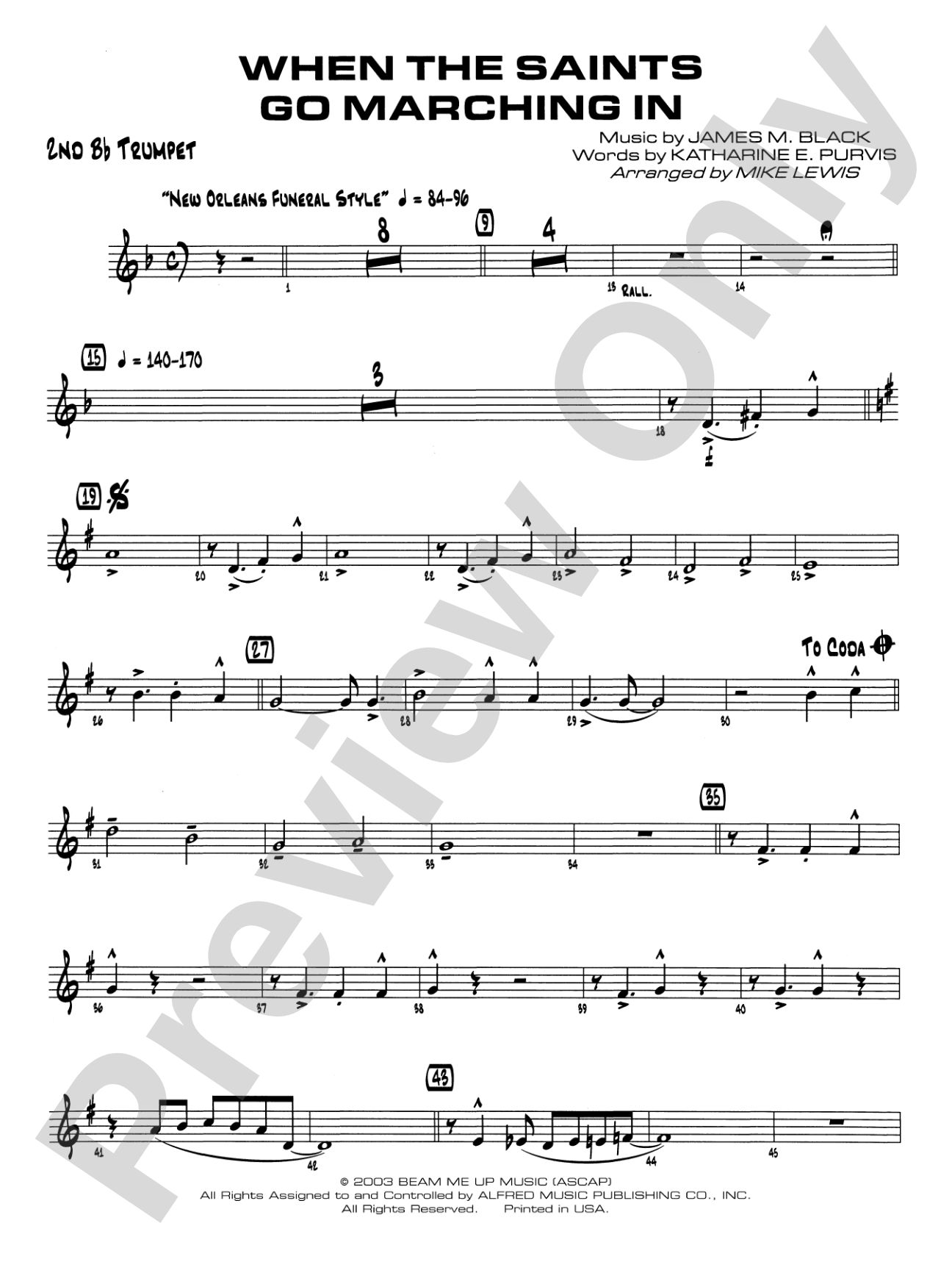 When the Saints Go Marching In: 2nd B-flat Trumpet
