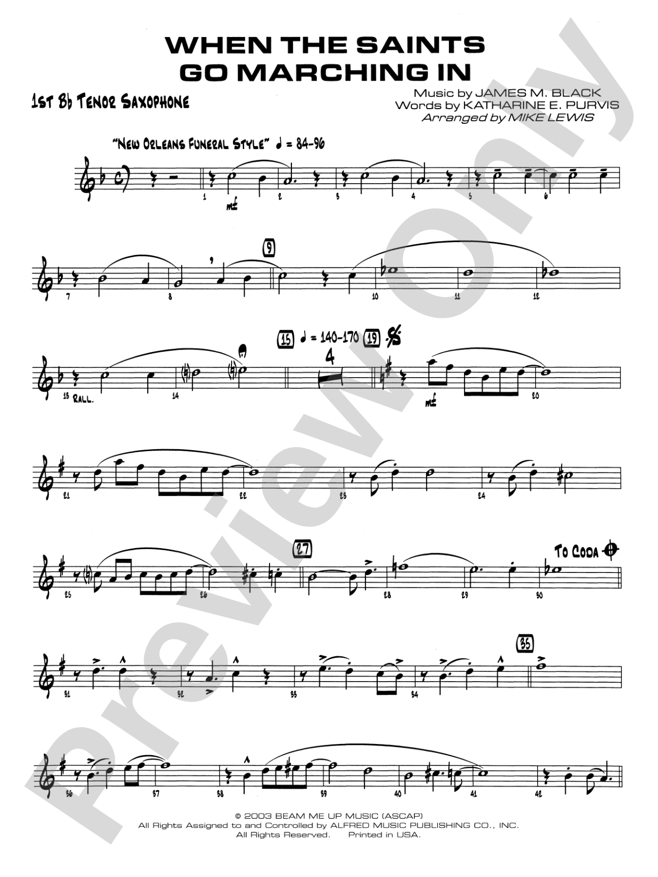 When the Saints Go Marching In: B-flat Tenor Saxophone