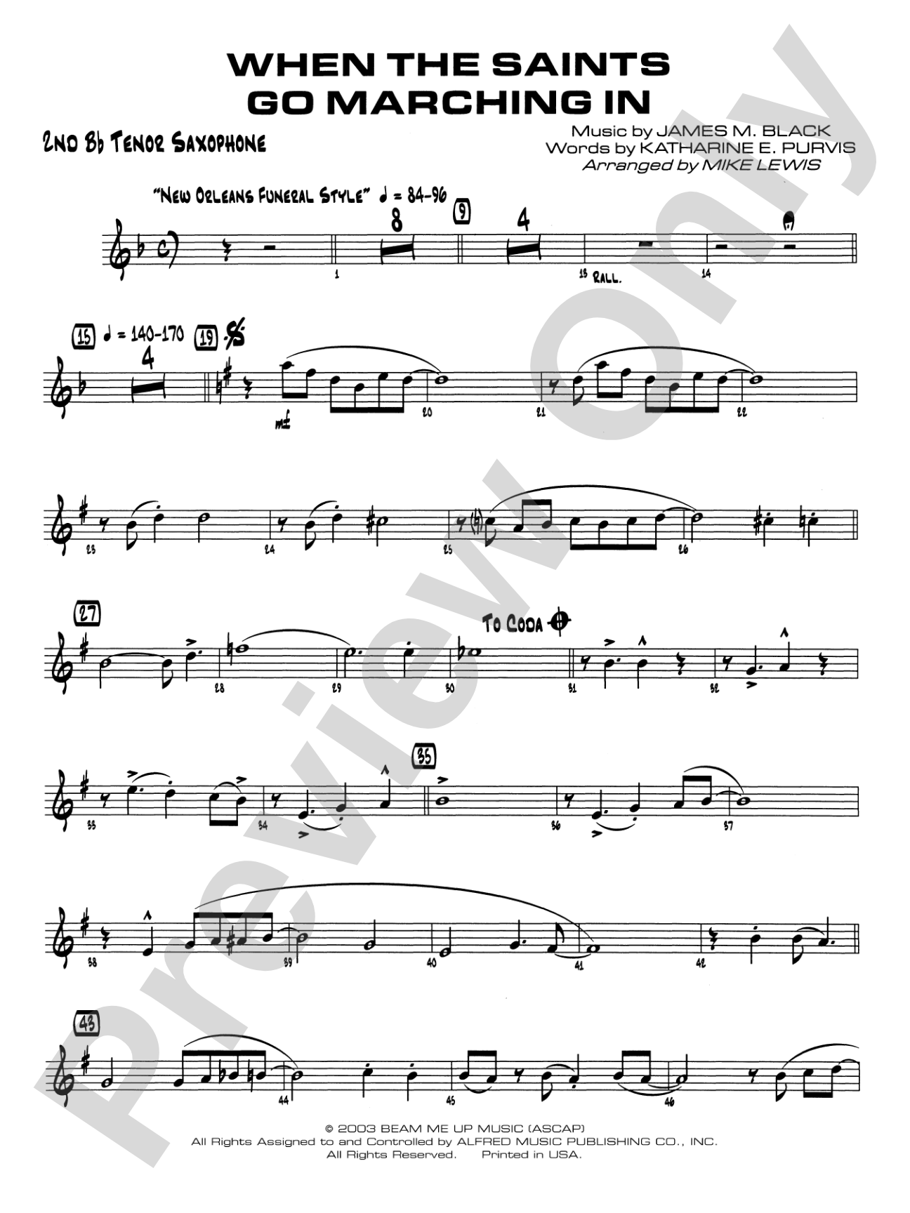 When the Saints Go Marching In: 2nd B-flat Tenor Saxophone