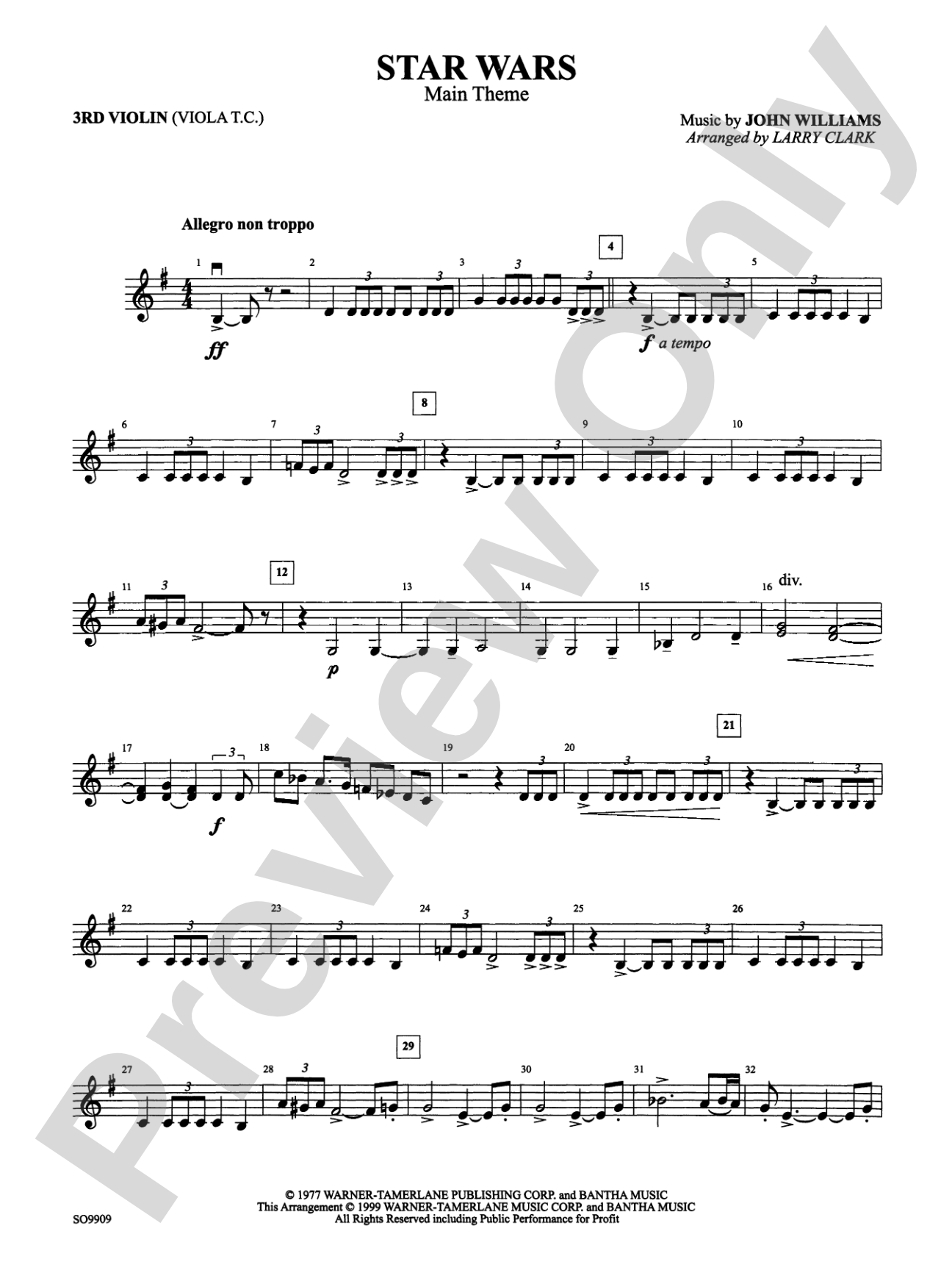 Star Wars (Main Theme): 3rd Violin (Viola [TC])