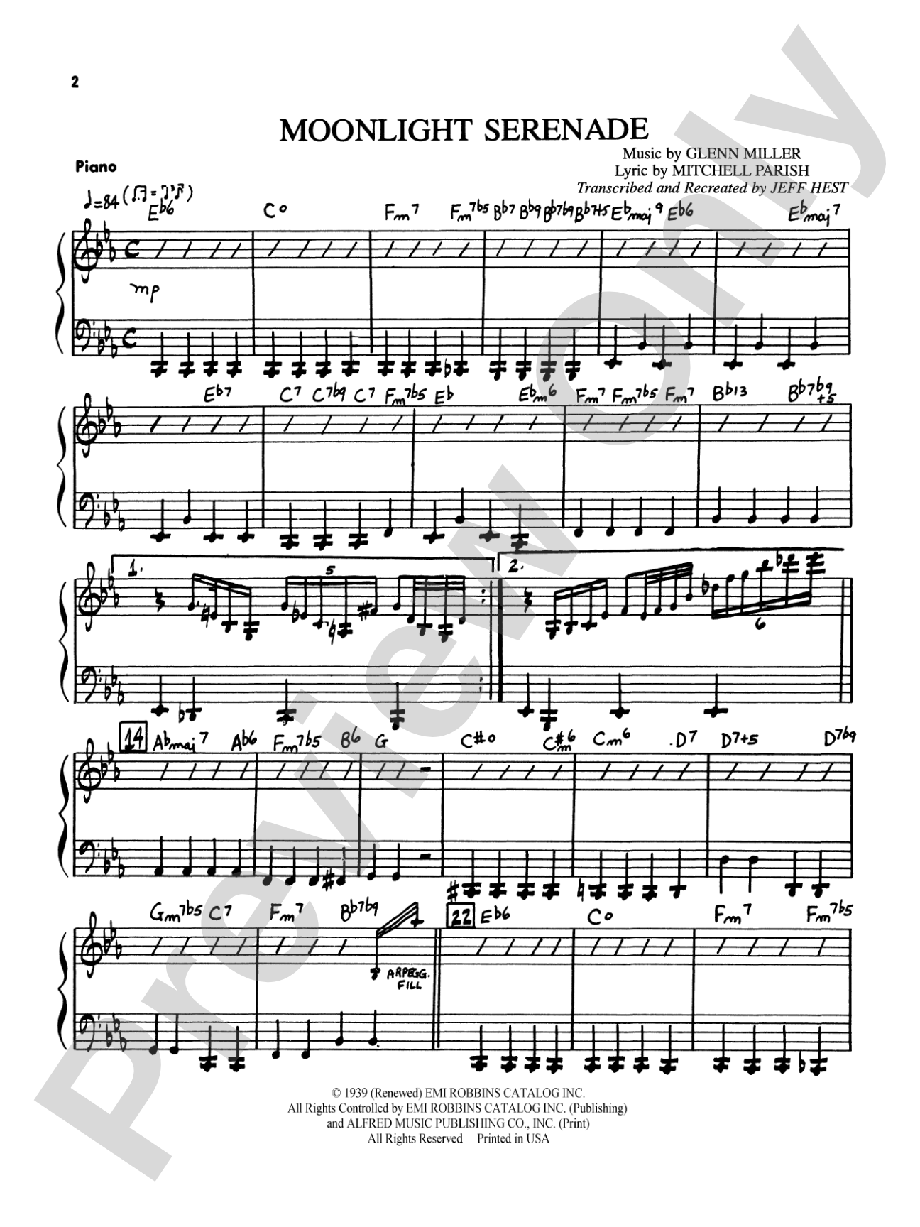 Moonlight Serenade: Piano Accompaniment