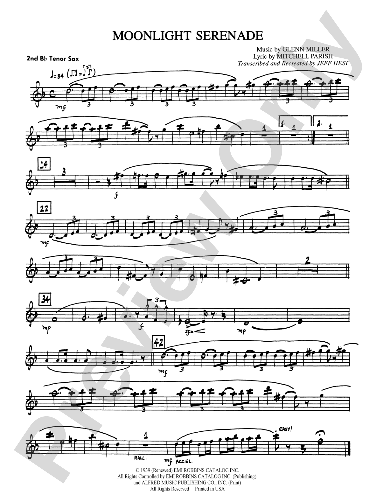 Moonlight Serenade: 2nd B-flat Tenor Saxophone