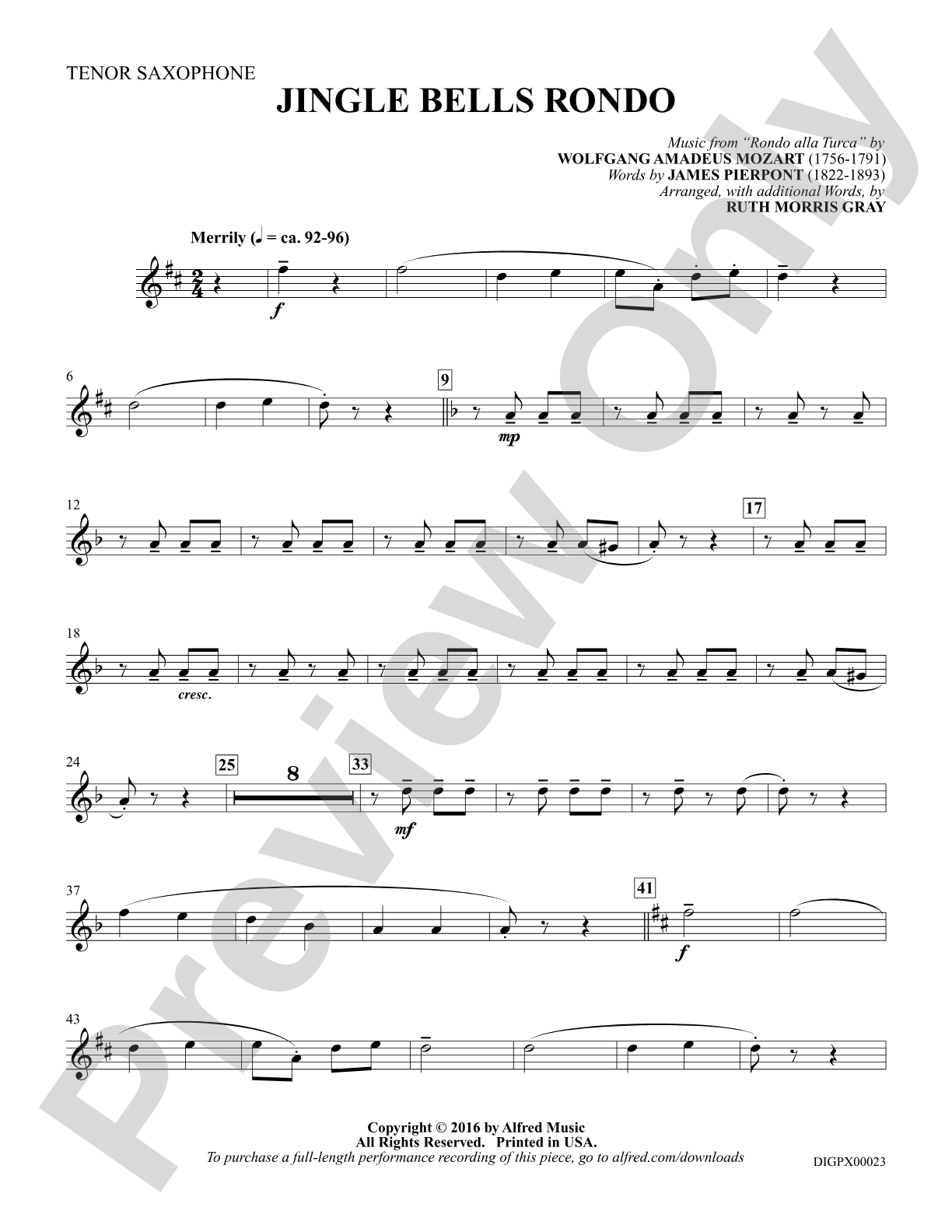 Jingle Bells Rondo: Tenor Saxophone: Choral SoundPax