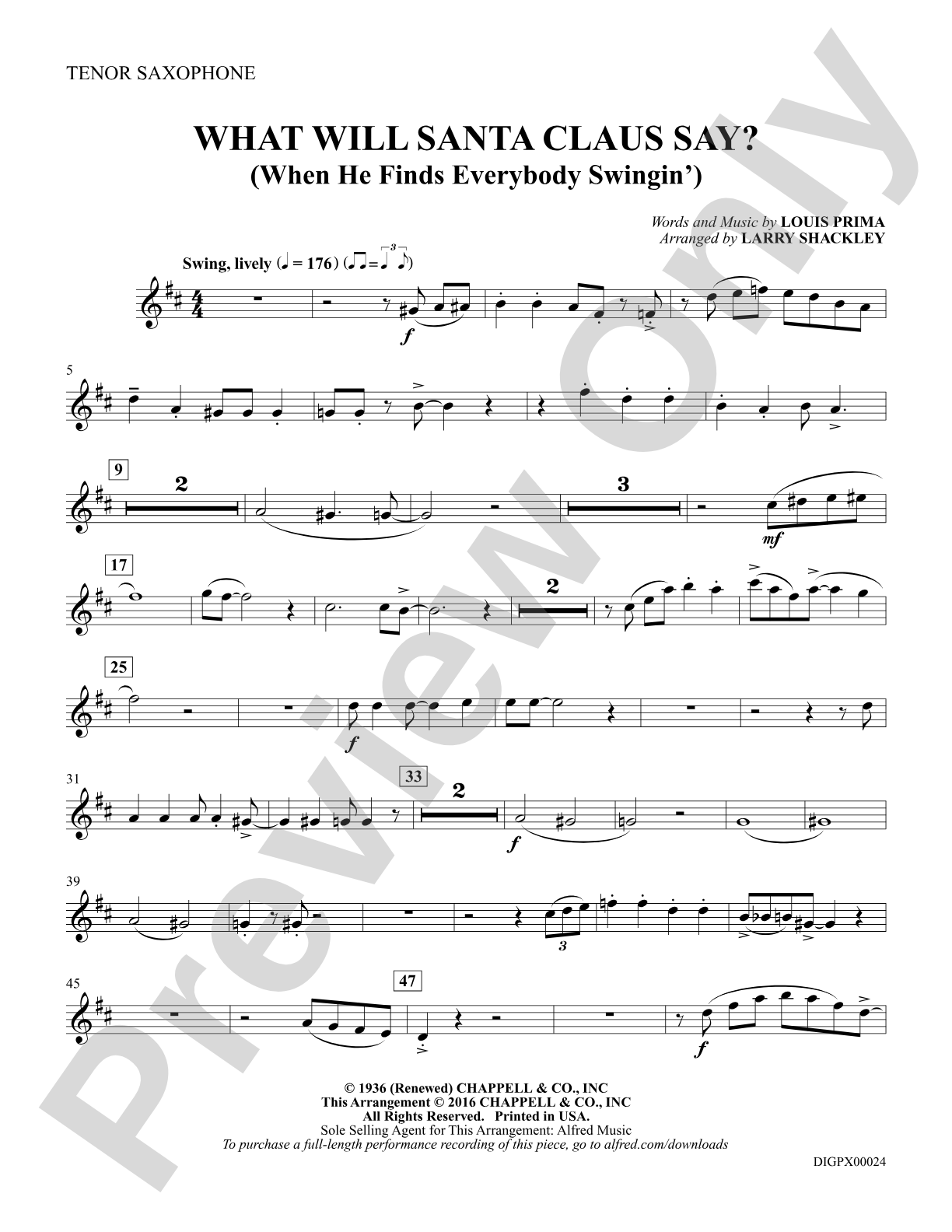 What Will Santa Claus Say? (When He Finds Everybody Swingin'): Tenor Saxophone: Choral SoundPax