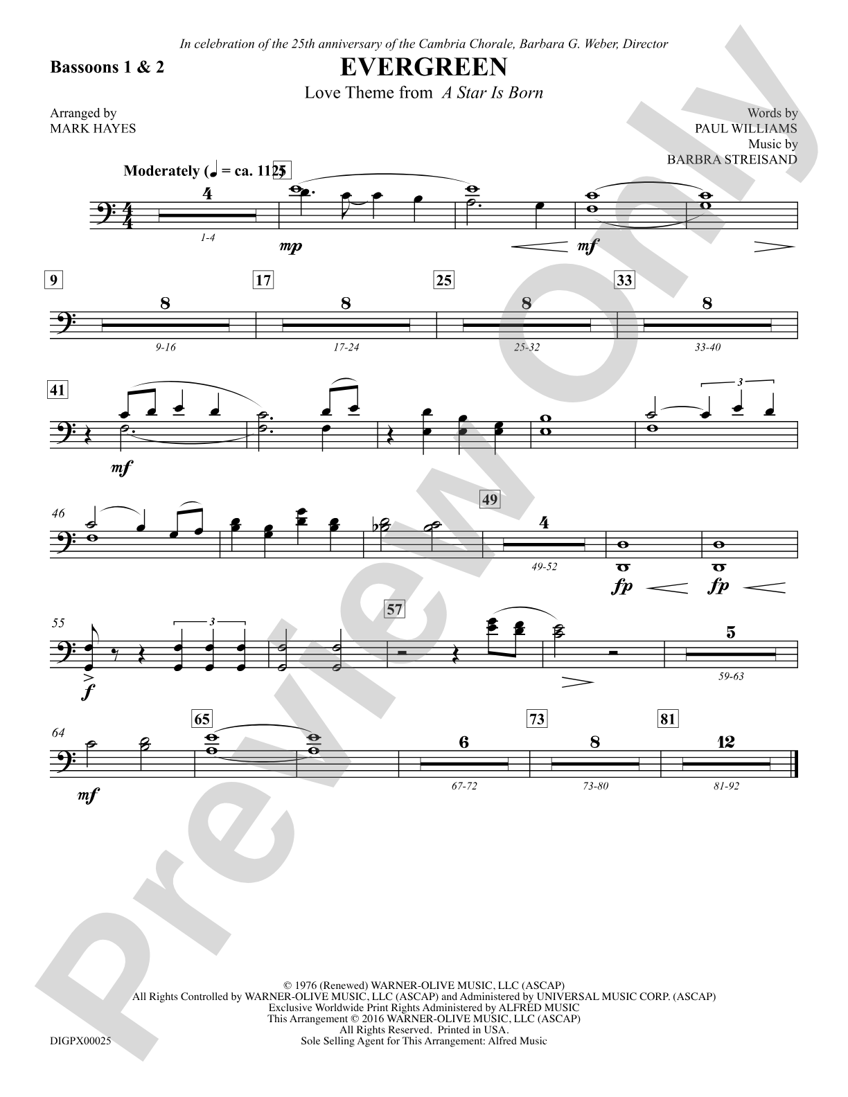 Evergreen (Love Theme from <i>A Star Is Born</i>): Bassoon 1 & 2: Choral SoundPax