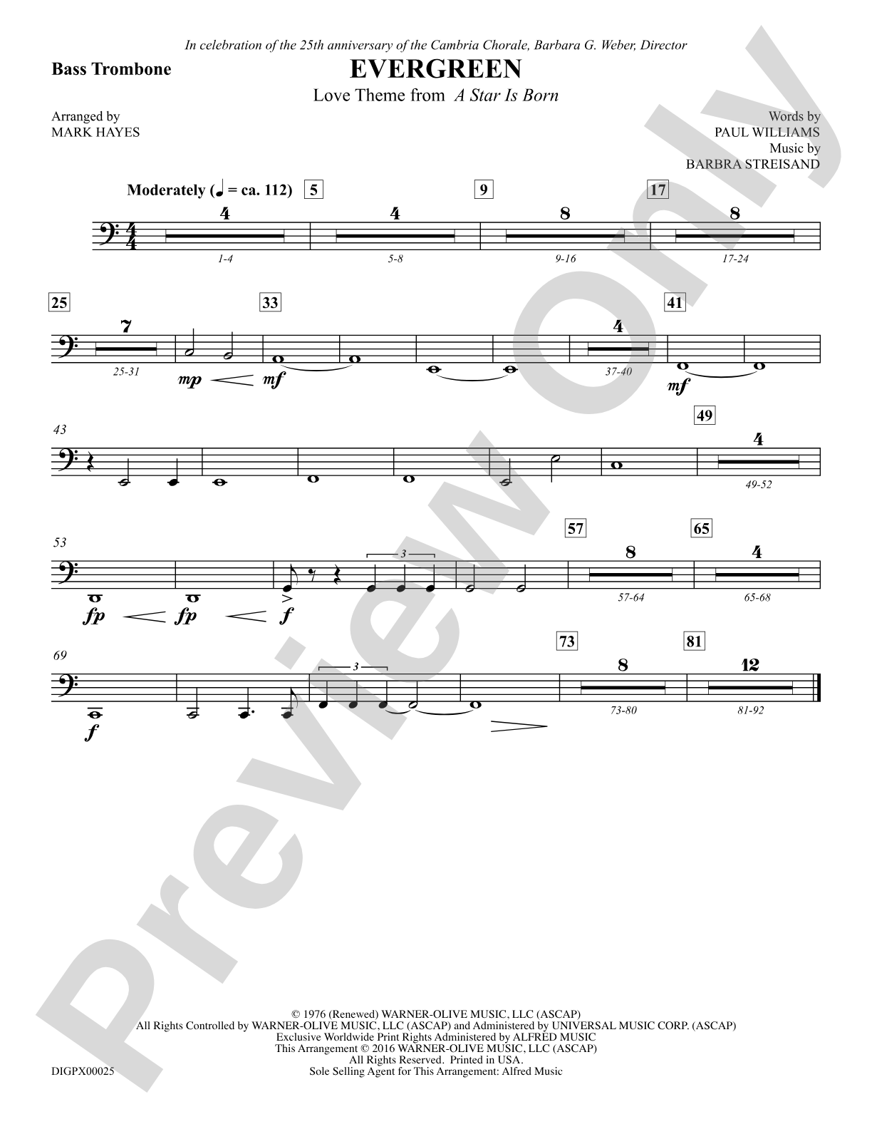 Evergreen (Love Theme from <i>A Star Is Born</i>): Bass Trombone: Choral SoundPax
