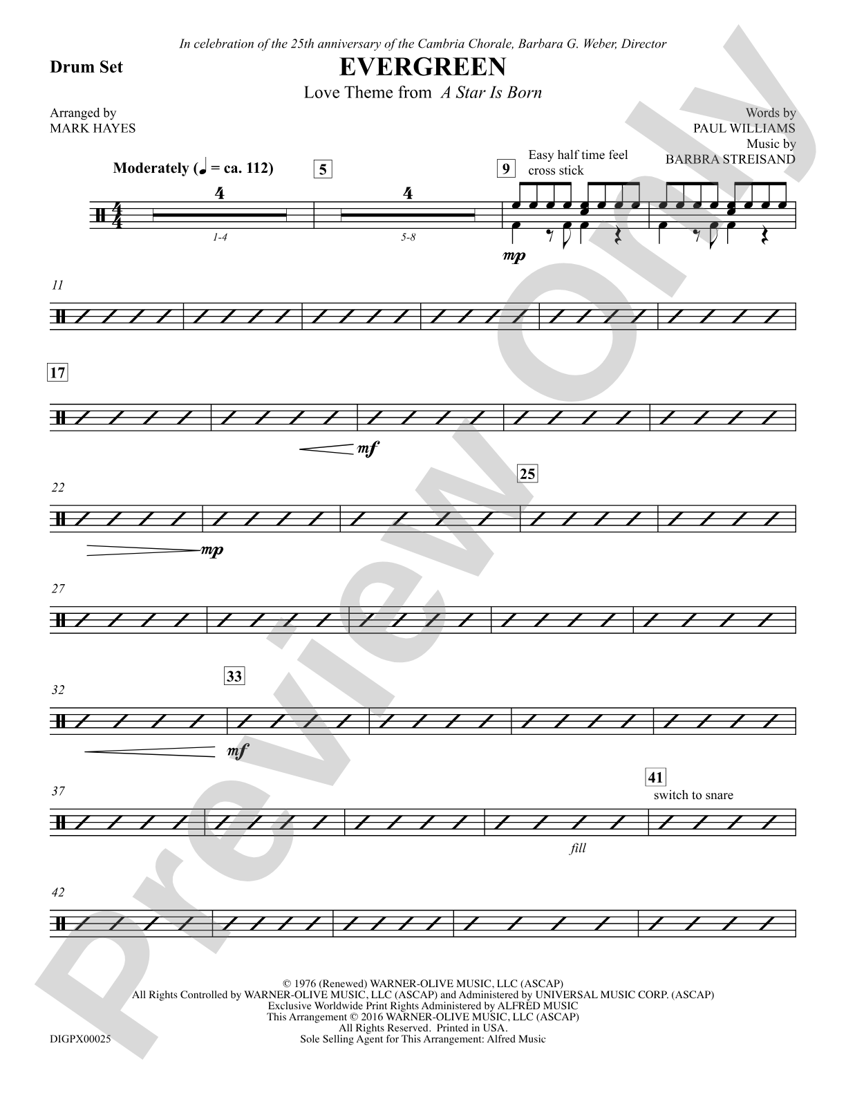 Evergreen (Love Theme from <i>A Star Is Born</i>): Drumset: Choral SoundPax