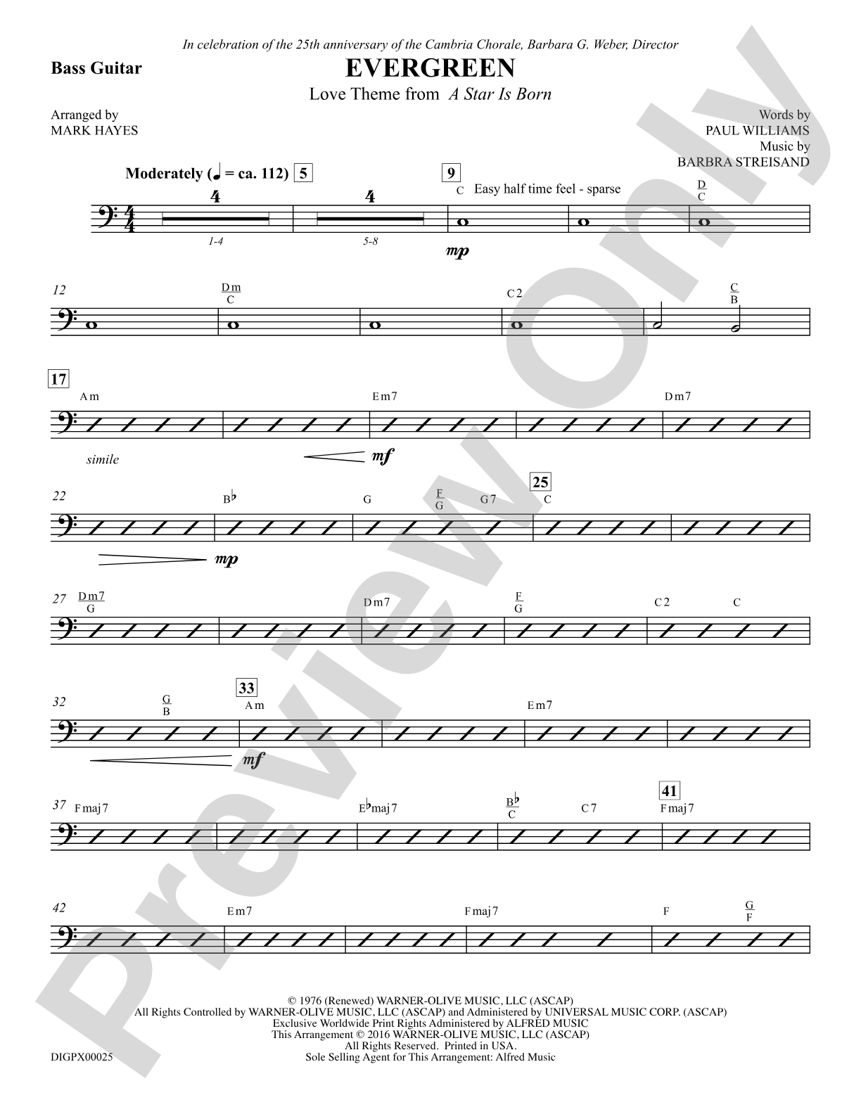 Evergreen (Love Theme from <i>A Star Is Born</i>): Electric Bass: Choral SoundPax