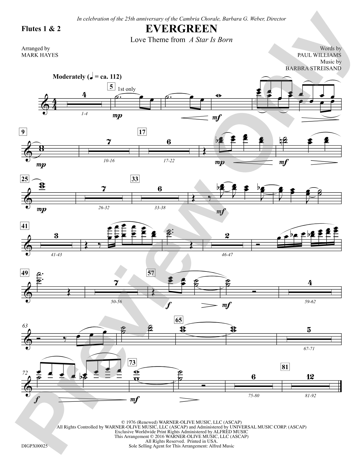 Evergreen (Love Theme from <i>A Star Is Born</i>): Flute 1 & 2: Choral SoundPax