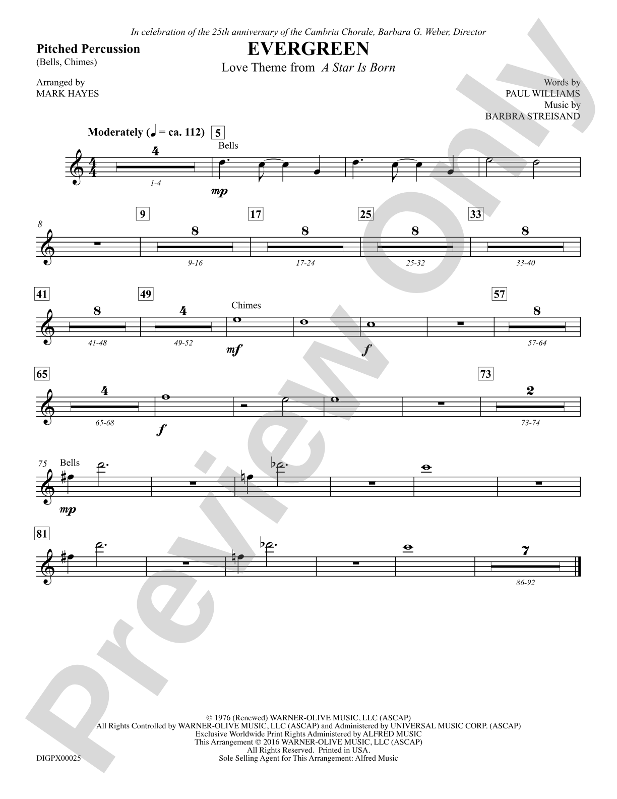 Evergreen (Love Theme from <i>A Star Is Born</i>): Pitched Percussion: Choral SoundPax