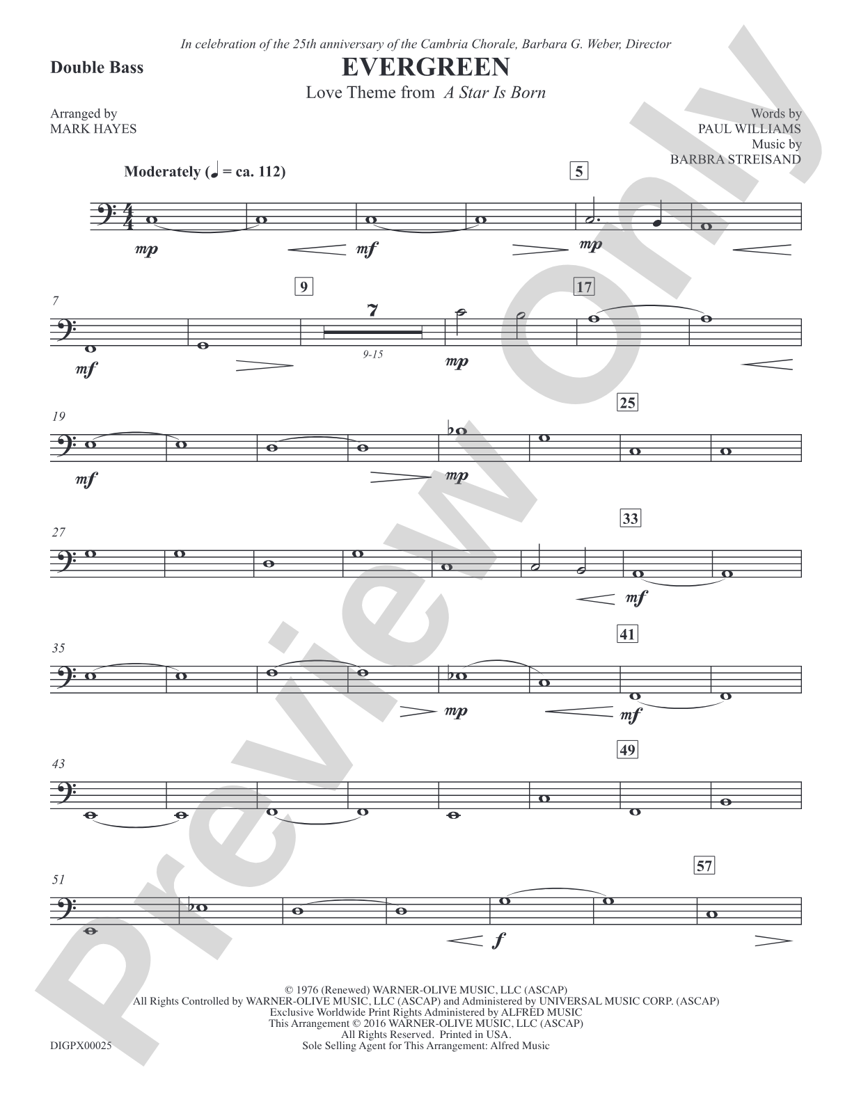 Evergreen (Love Theme from <i>A Star Is Born</i>): Double Bass: Choral SoundPax