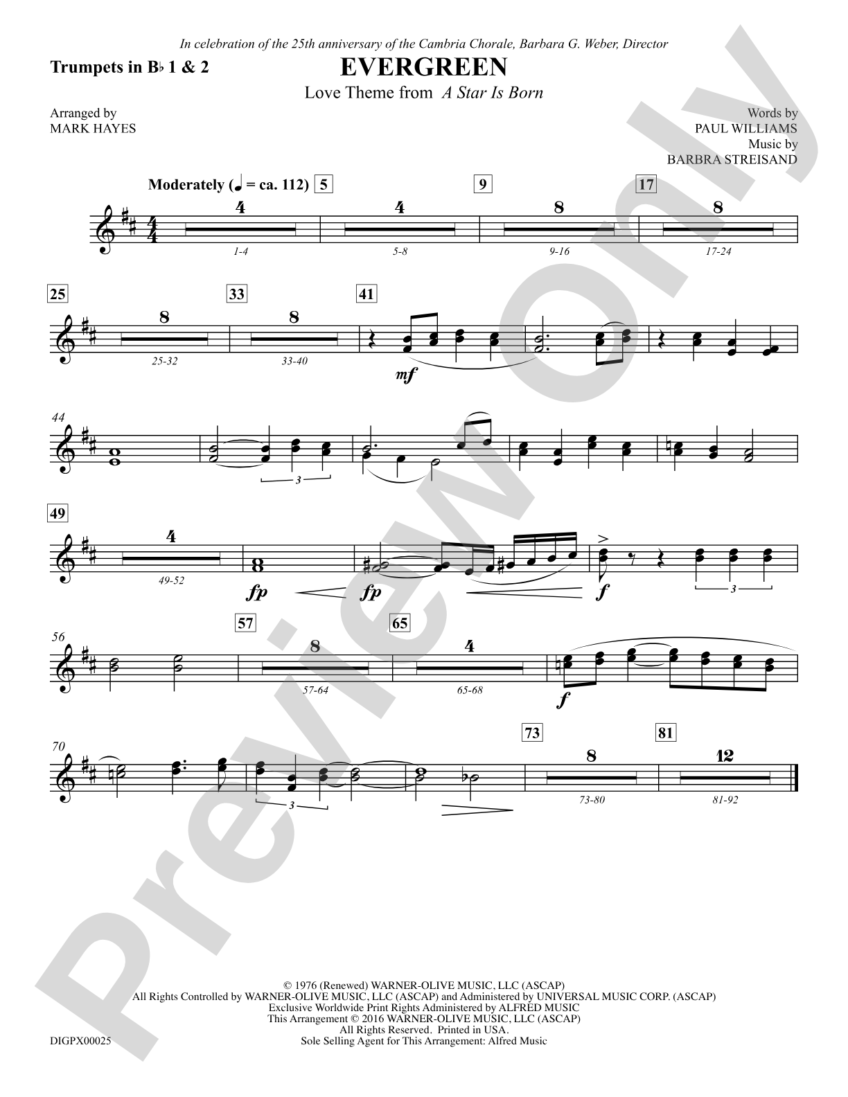 Evergreen (Love Theme from <i>A Star Is Born</i>): 1st & 2nd B-flat Trumpets: Choral SoundPax