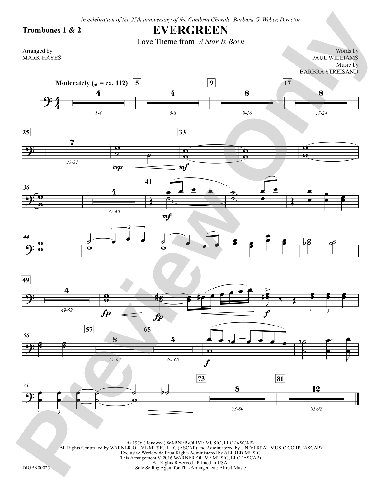 Evergreen (Love Theme from <i>A Star Is Born</i>): 1st & 2nd Trombones: Choral SoundPax