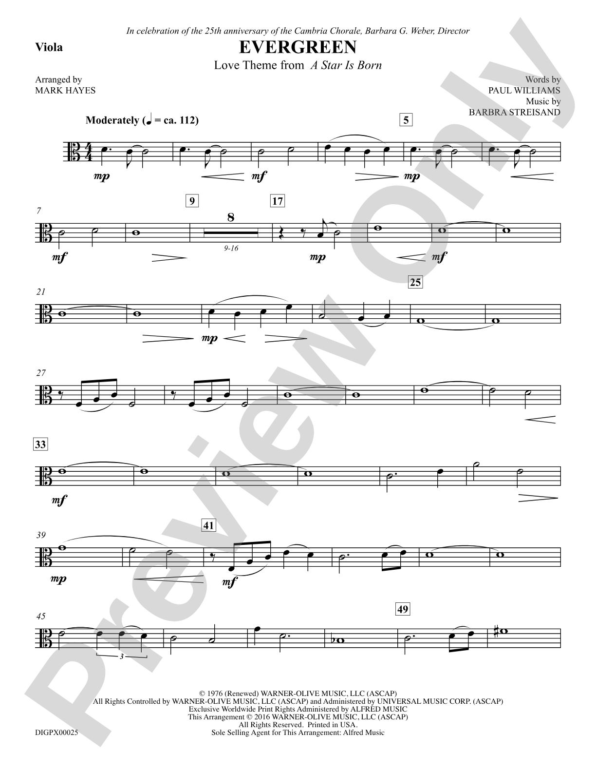 Evergreen (Love Theme from <i>A Star Is Born</i>): Viola: Choral SoundPax
