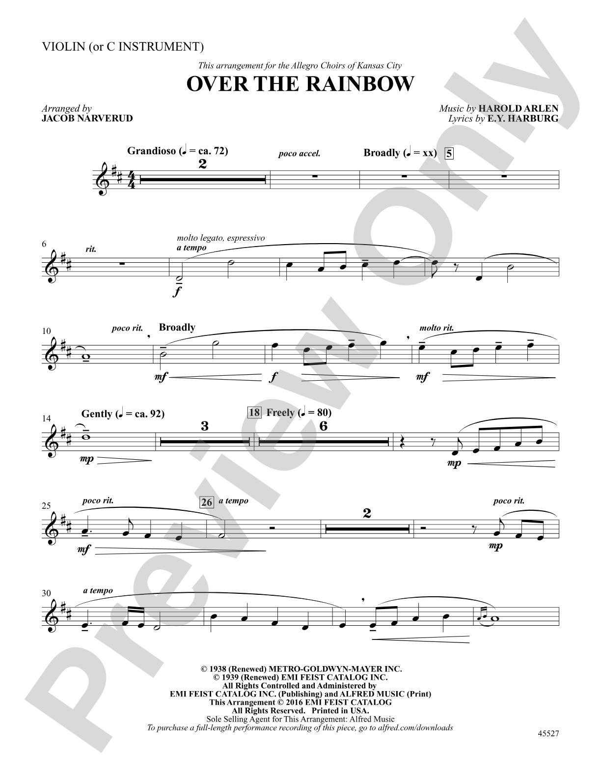 Over the Rainbow: Violin (or C Instrument): Choral SoundPax