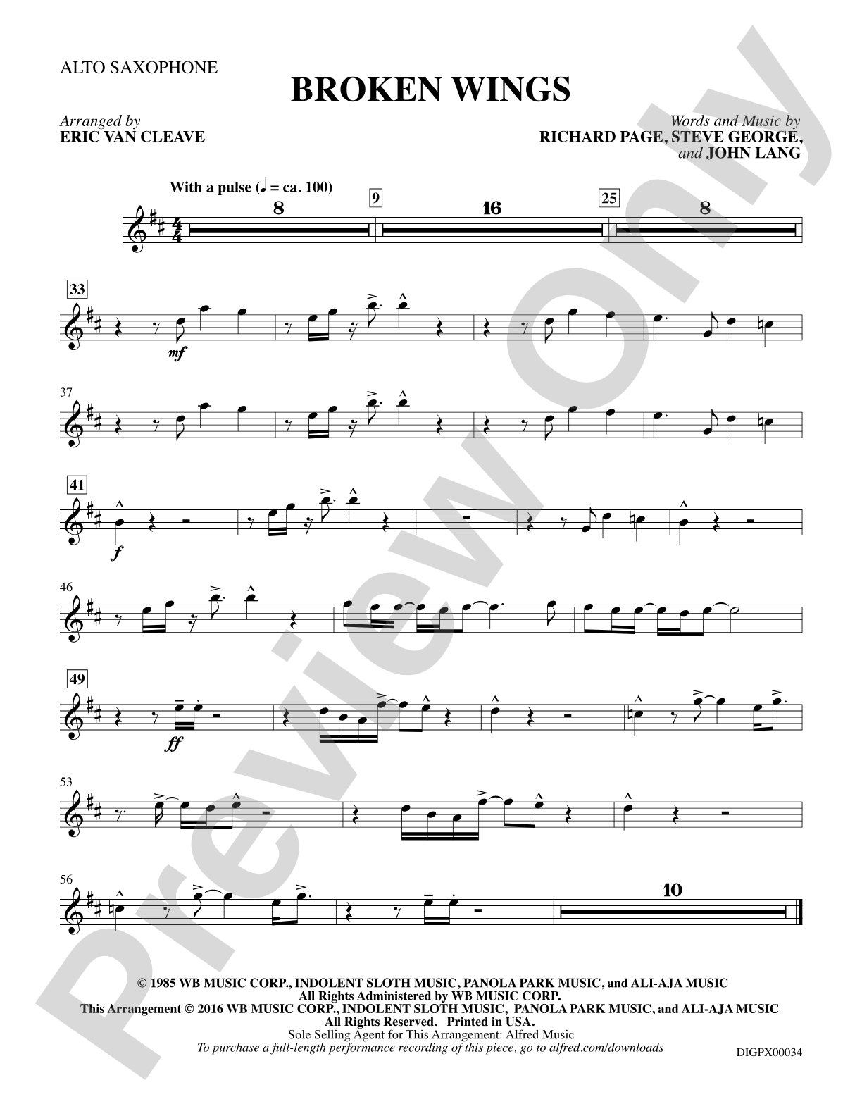 Broken Wings: Alto Saxophone: Choral SoundPax