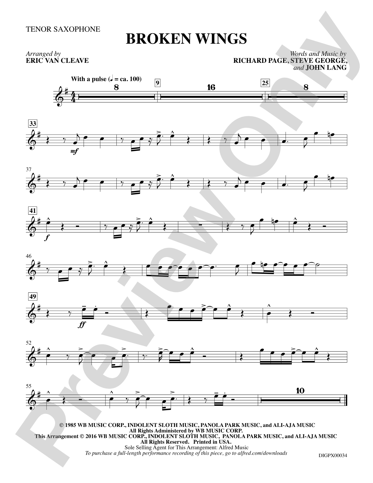 Broken Wings: Tenor Saxophone: Choral SoundPax