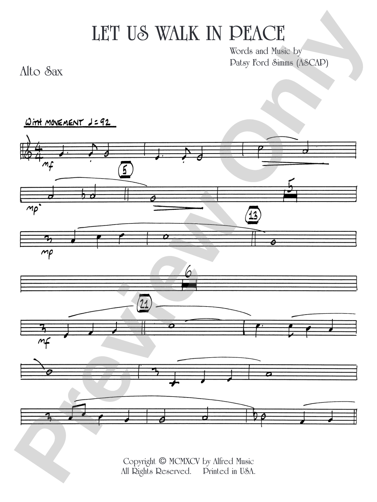 Let Us Walk in Peace: E-flat Alto Saxophone