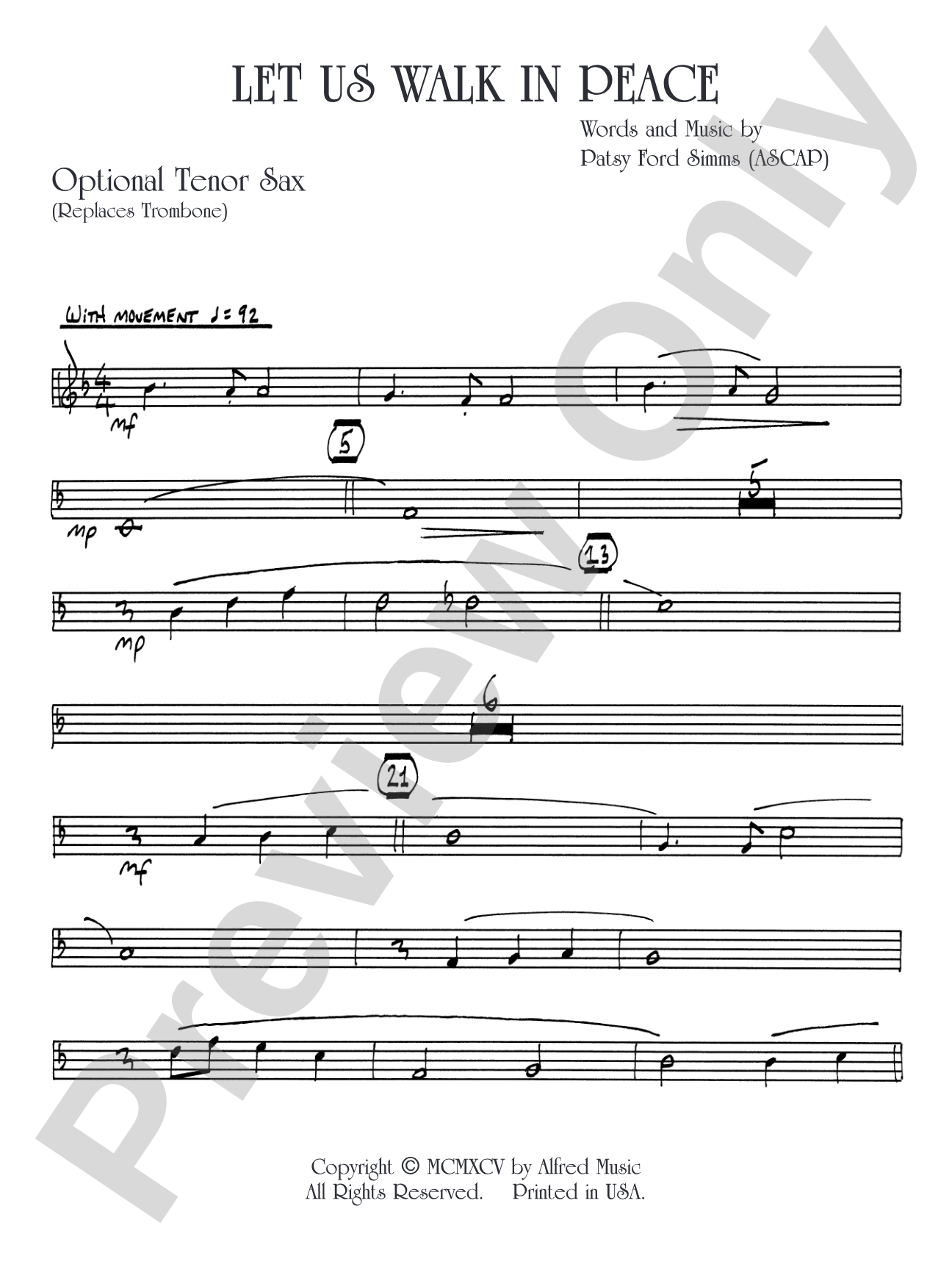 Let Us Walk in Peace: B-flat Tenor Saxophone