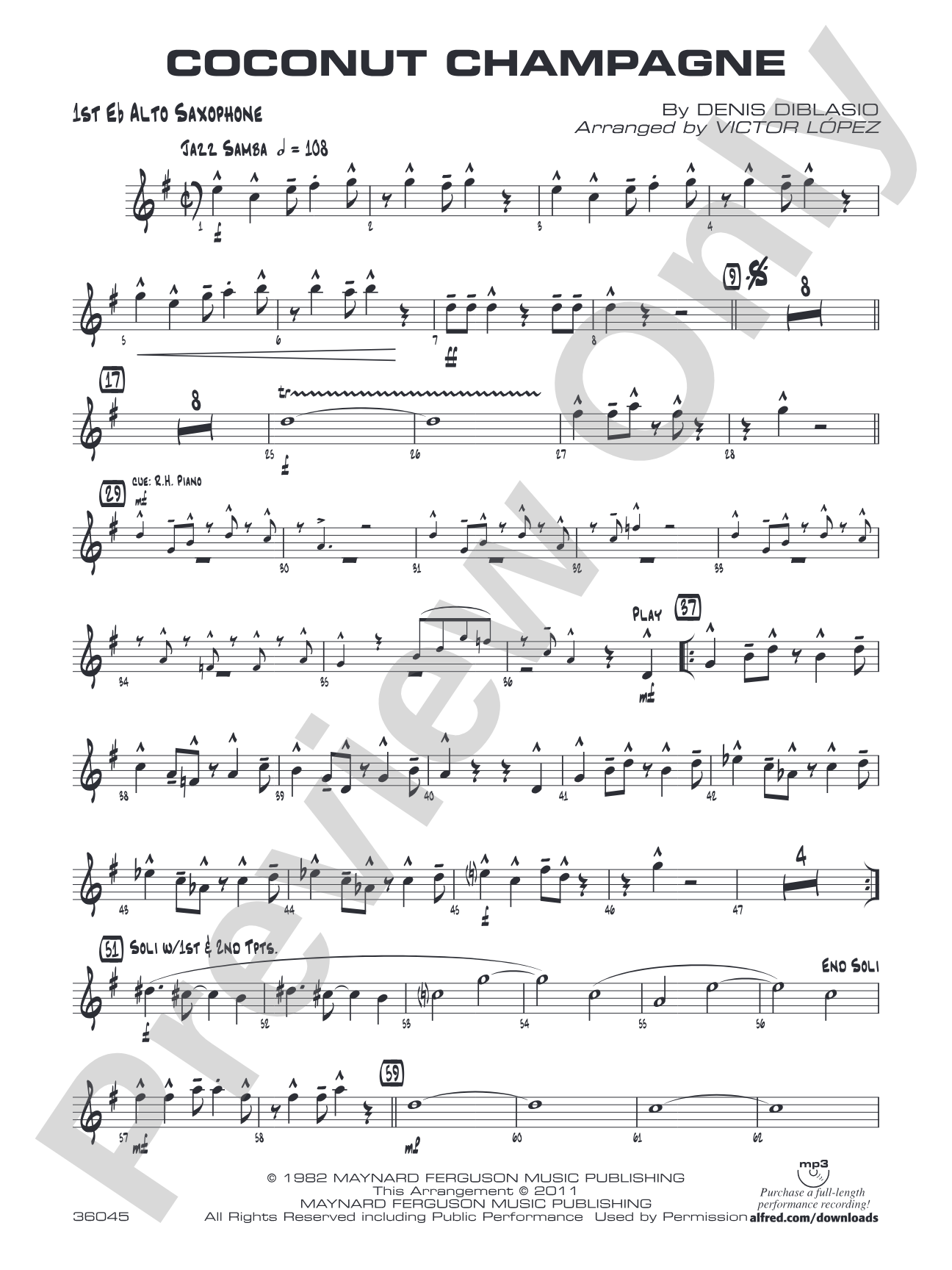 Coconut Champagne: E-flat Alto Saxophone