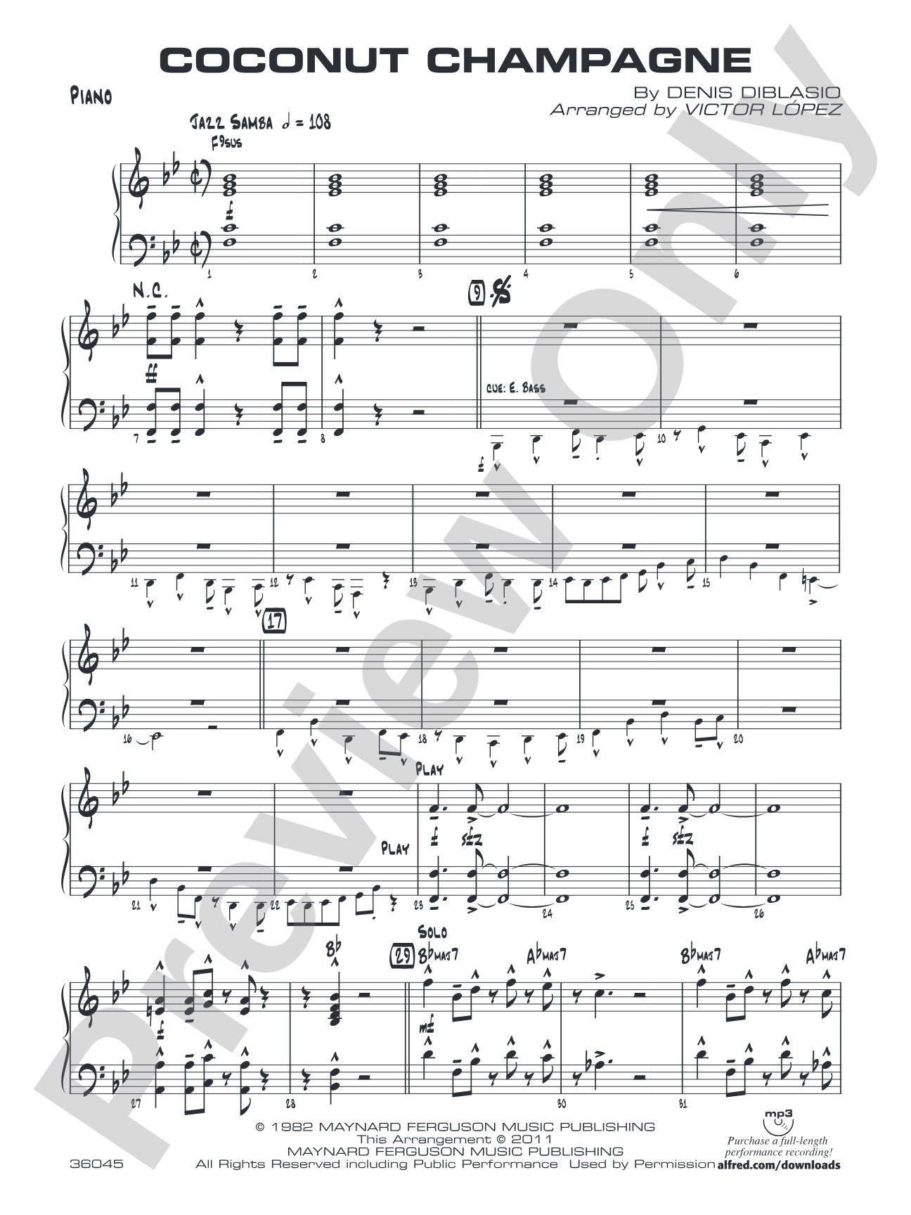 Coconut Champagne: Piano Accompaniment
