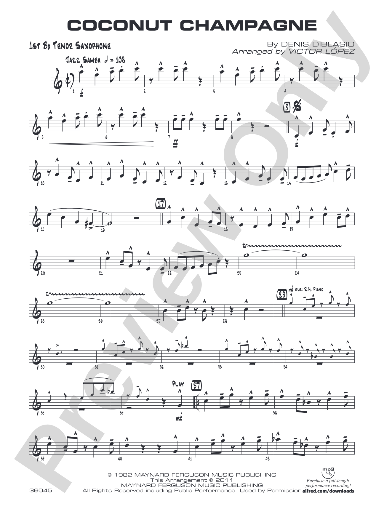 Coconut Champagne: B-flat Tenor Saxophone