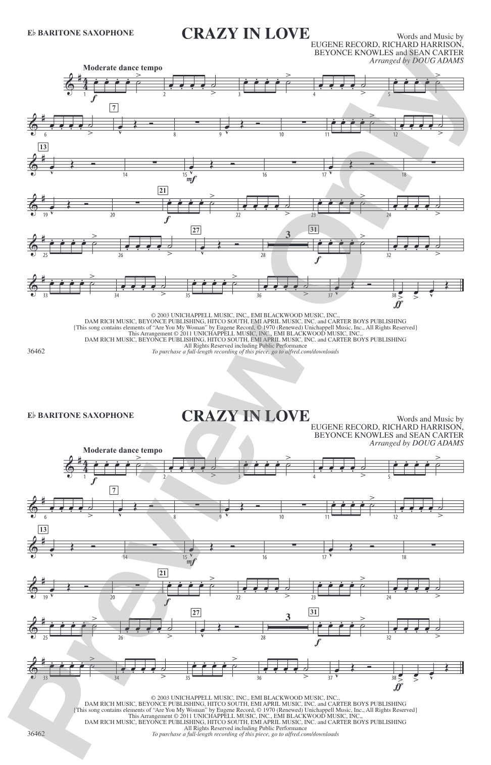 Crazy In Love: E-flat Baritone Saxophone