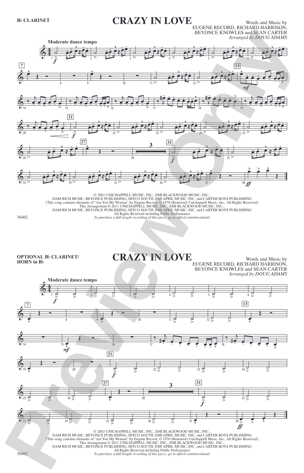 Crazy In Love: 1st B-flat Clarinet
