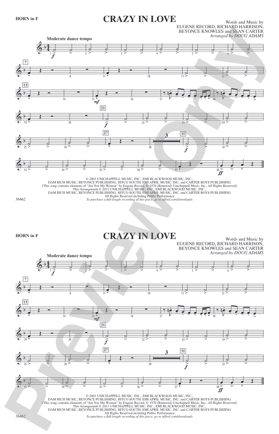 Crazy In Love: 1st F Horn