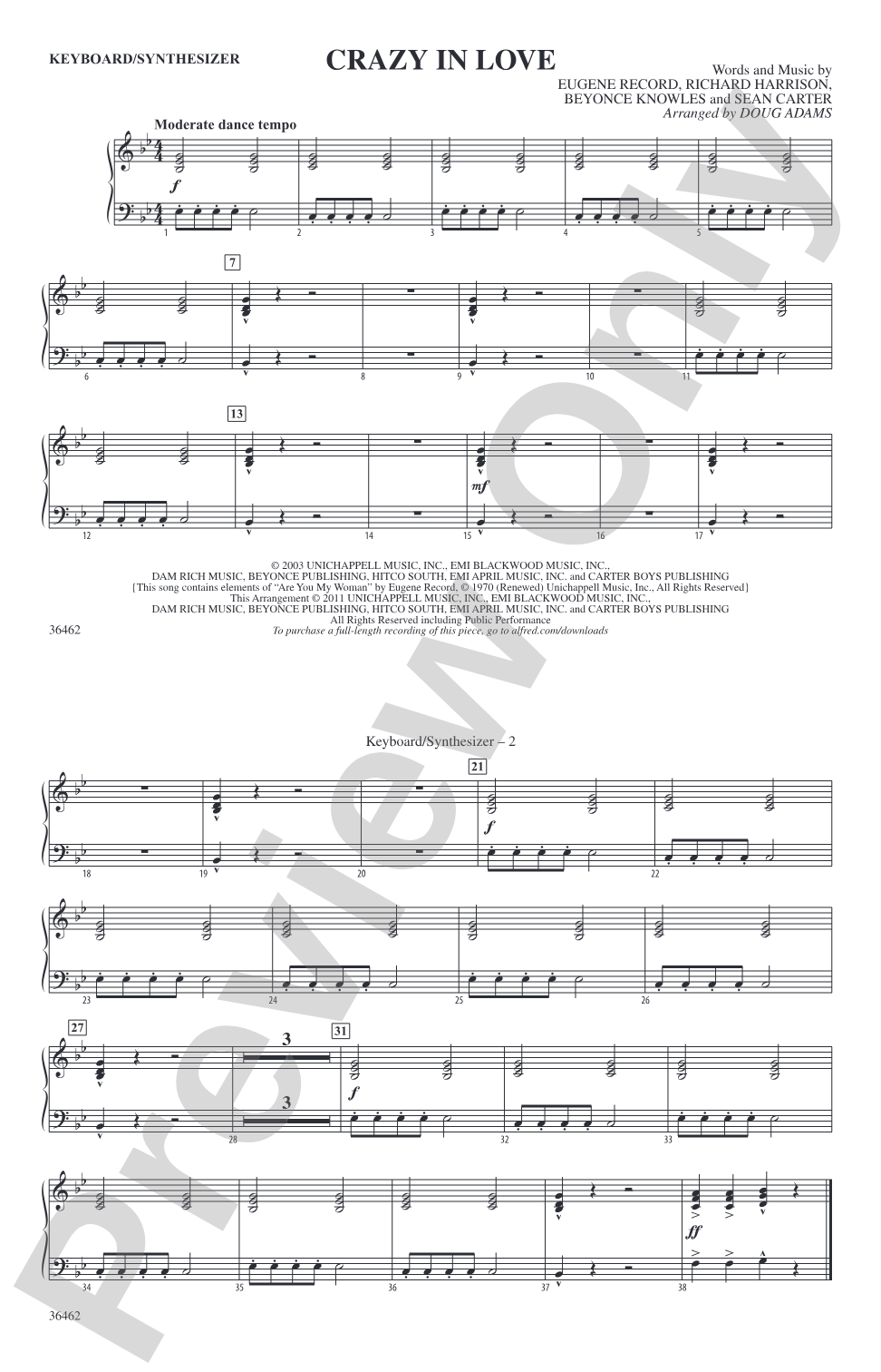 Crazy In Love: Piano Accompaniment