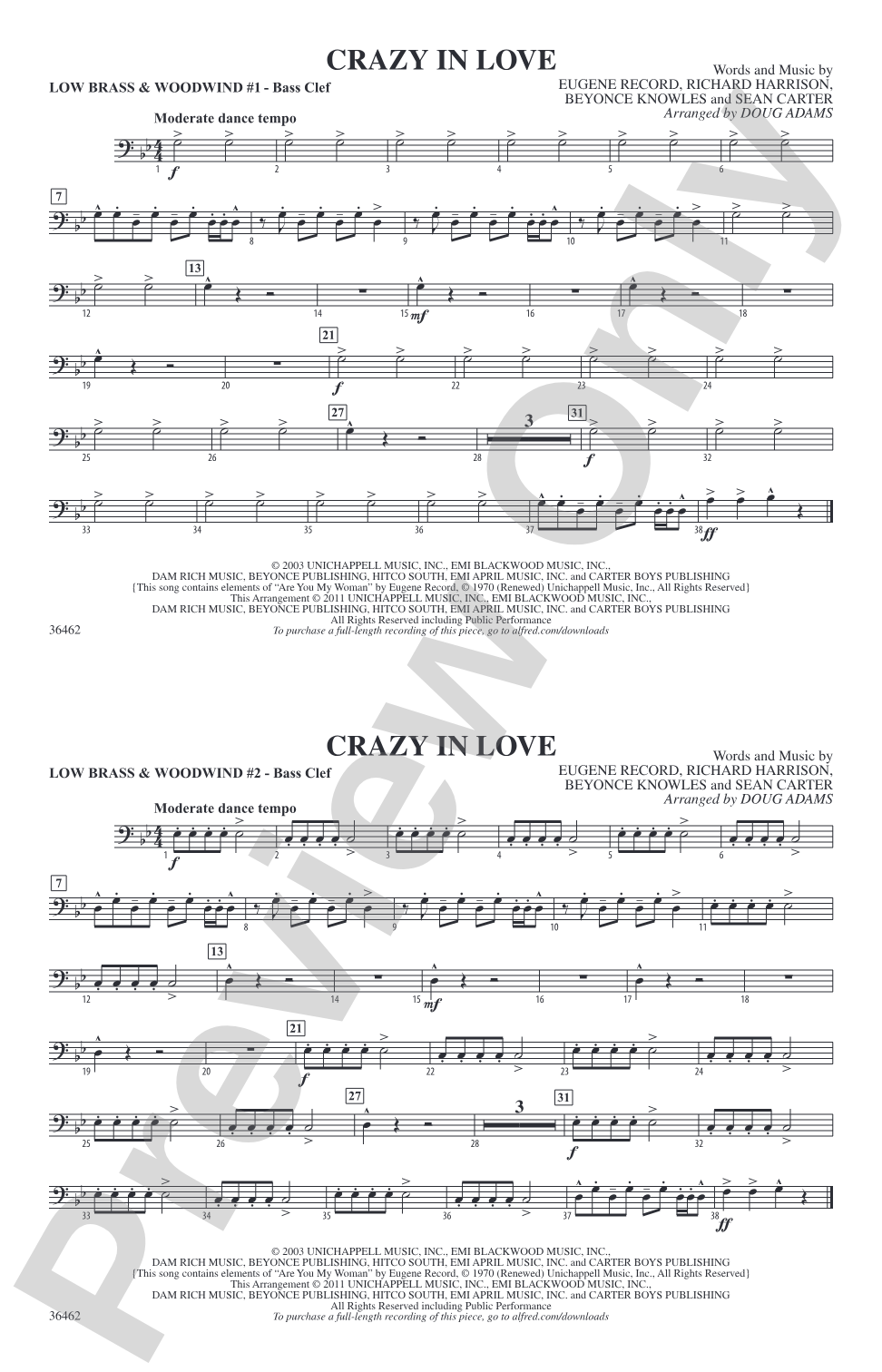 Crazy In Love: Low Brass & Woodwinds #1 - Bass Clef