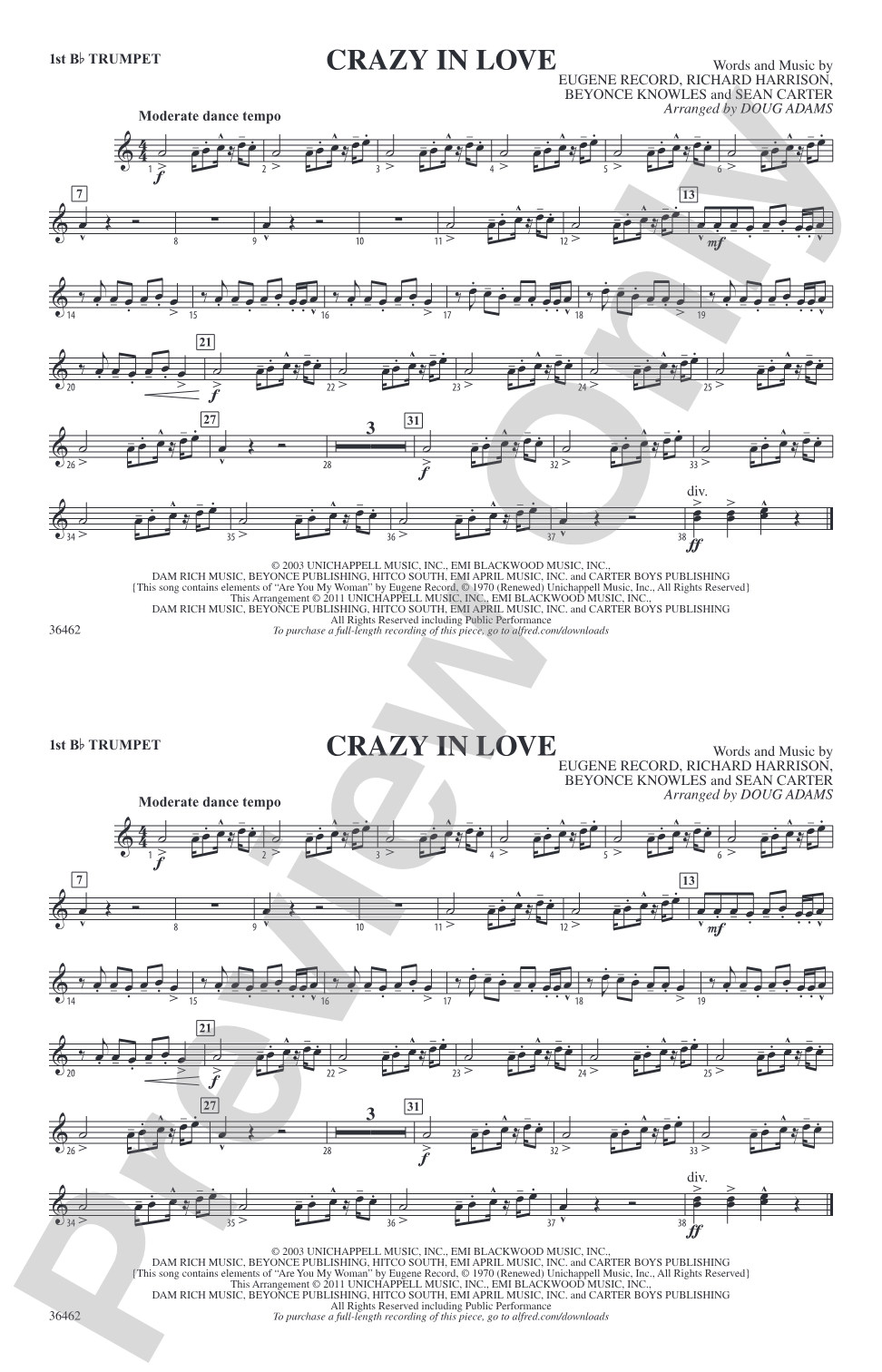 Crazy In Love: 1st B-flat Trumpet