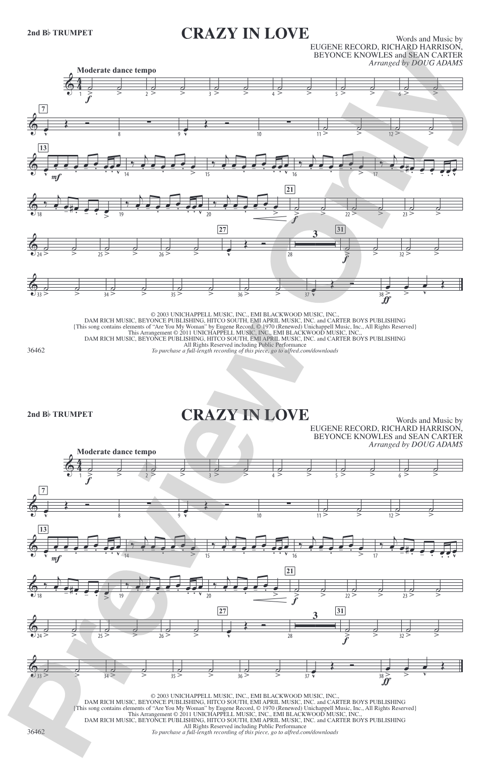 Crazy In Love: 2nd B-flat Trumpet
