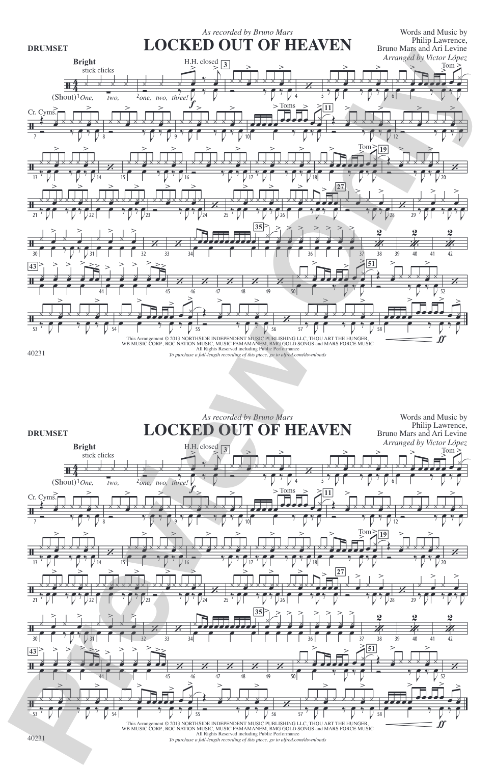 Locked Out of Heaven: Drums