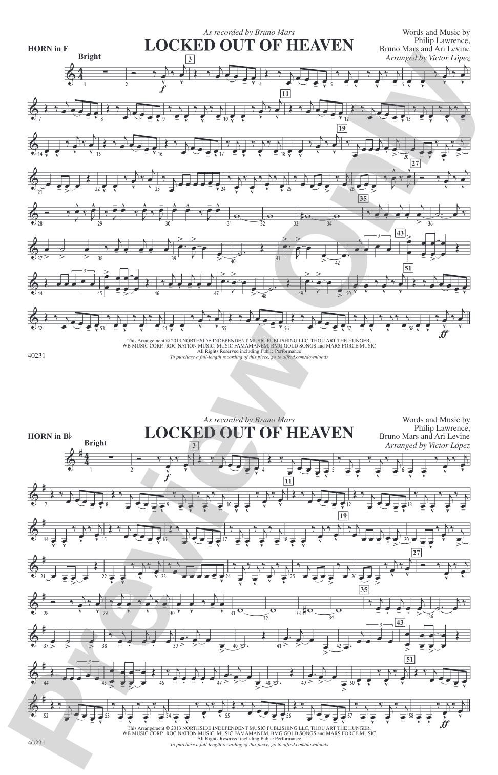 Locked Out of Heaven: 1st F Horn
