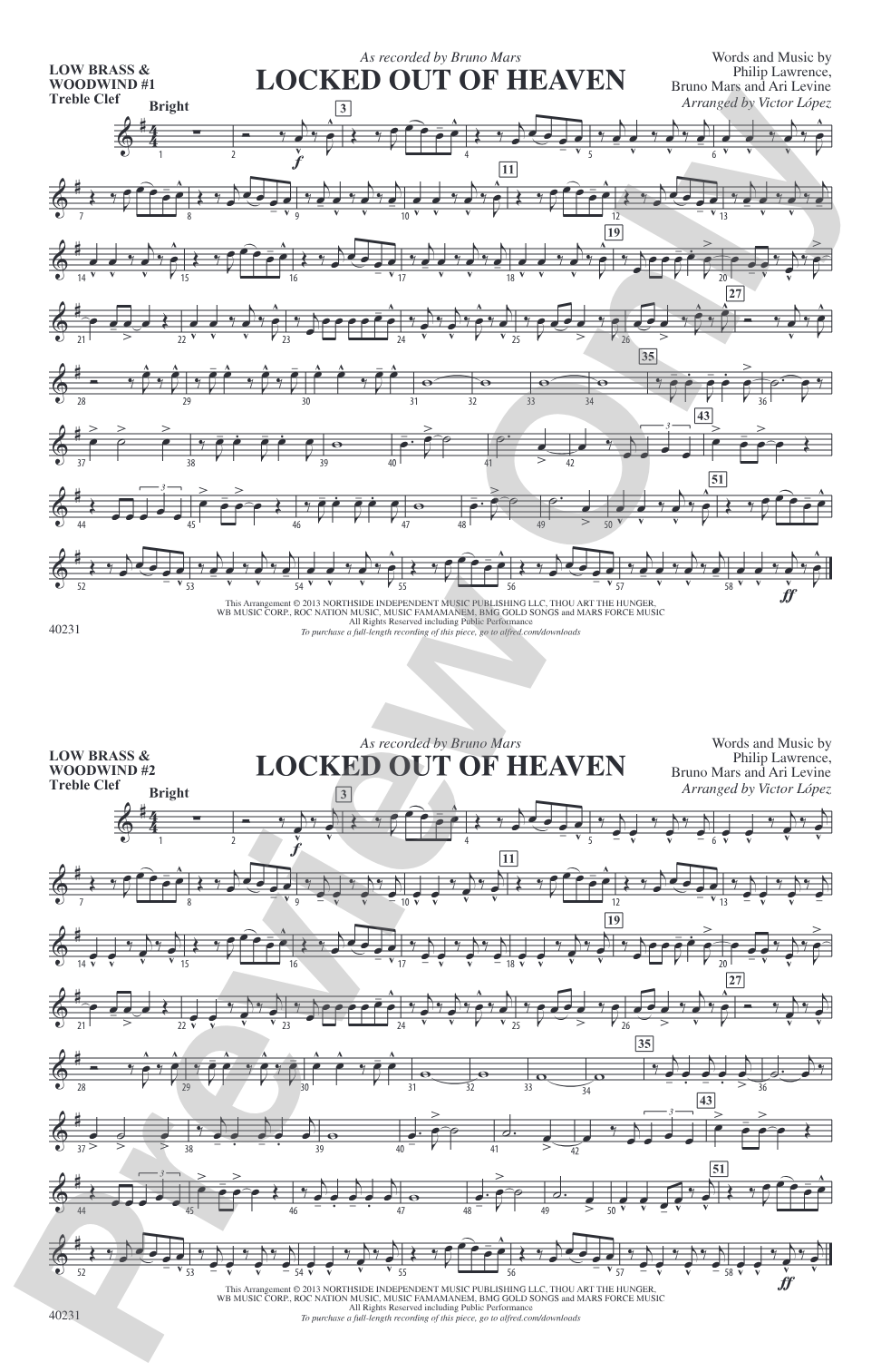 Locked Out of Heaven: Low Brass & Woodwinds #1 - Treble Clef