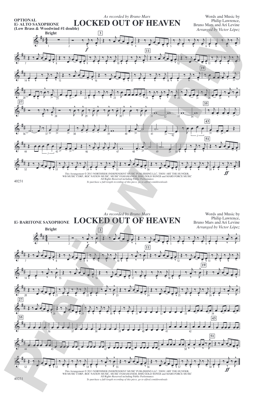 Locked Out of Heaven: Optional Alto Sax