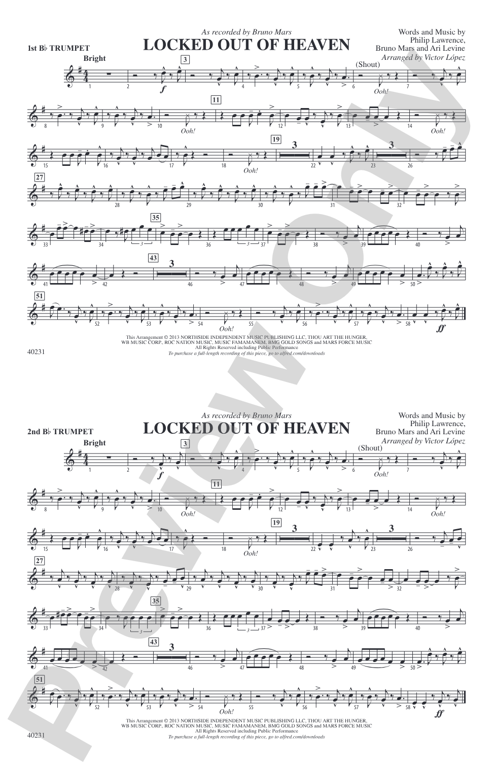 Locked Out of Heaven: 1st B-flat Trumpet
