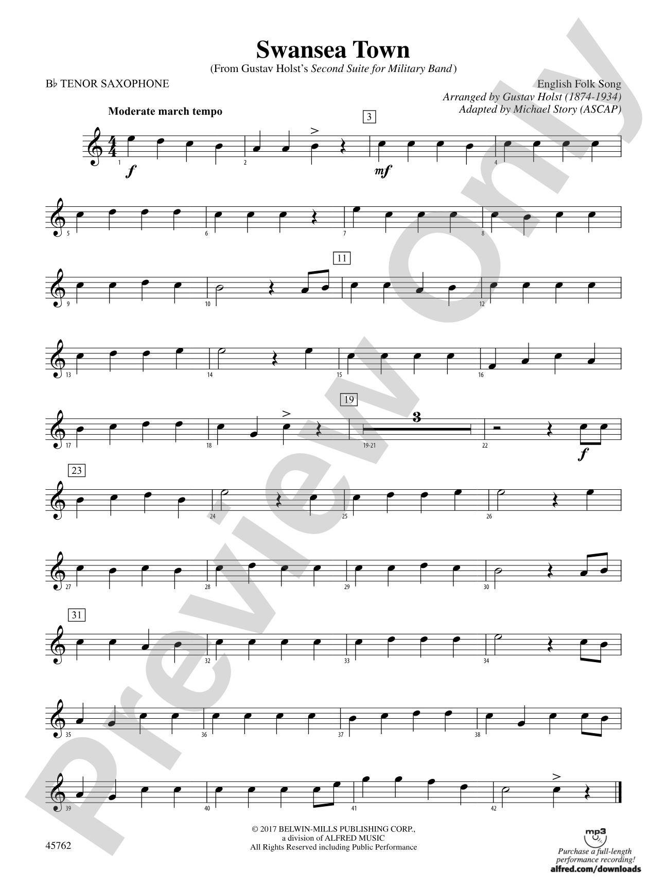 Swansea Town: B-flat Tenor Saxophone