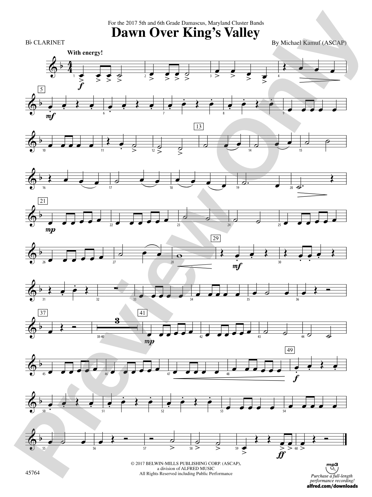 Dawn Over King's Valley: 1st B-flat Clarinet