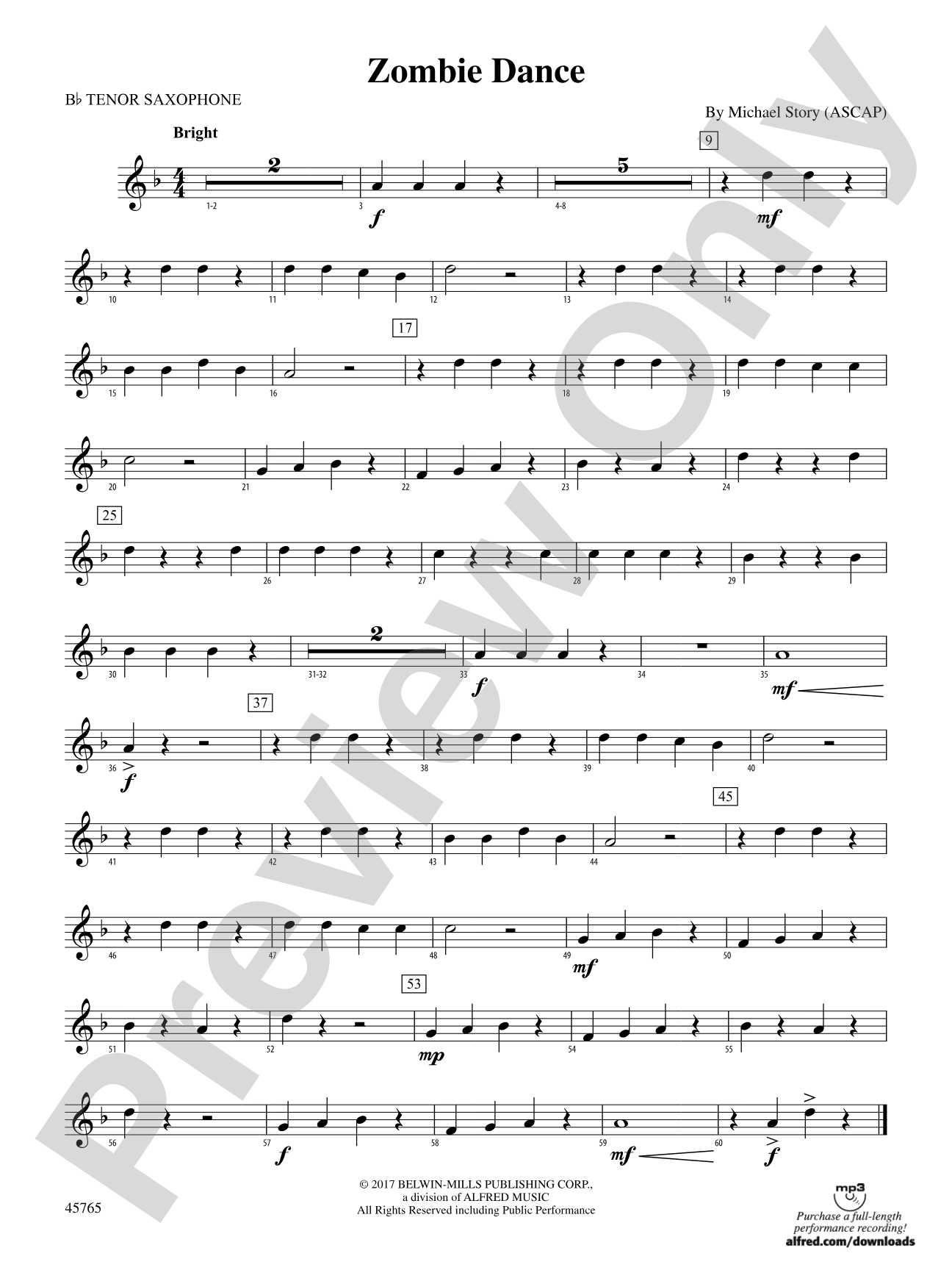 Zombie Dance: B-flat Tenor Saxophone