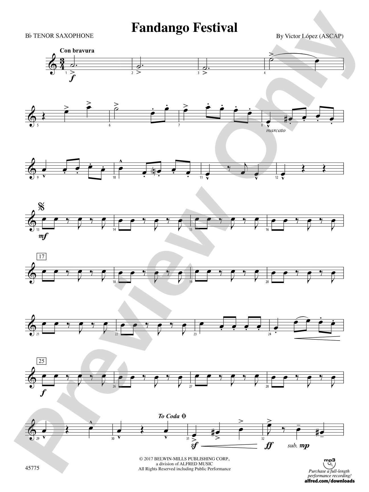 Fandango Festival: B-flat Tenor Saxophone