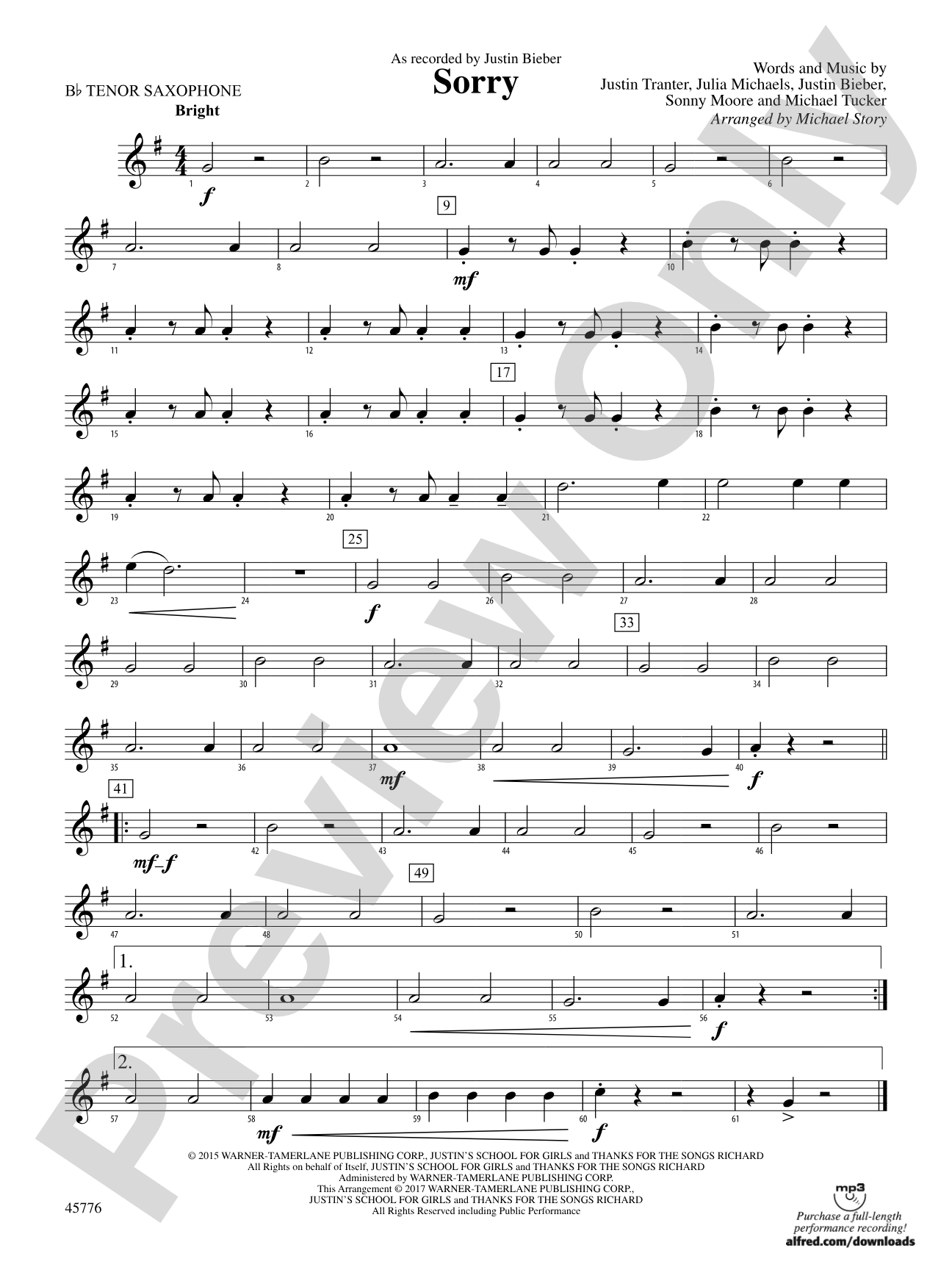 Sorry: B-flat Tenor Saxophone