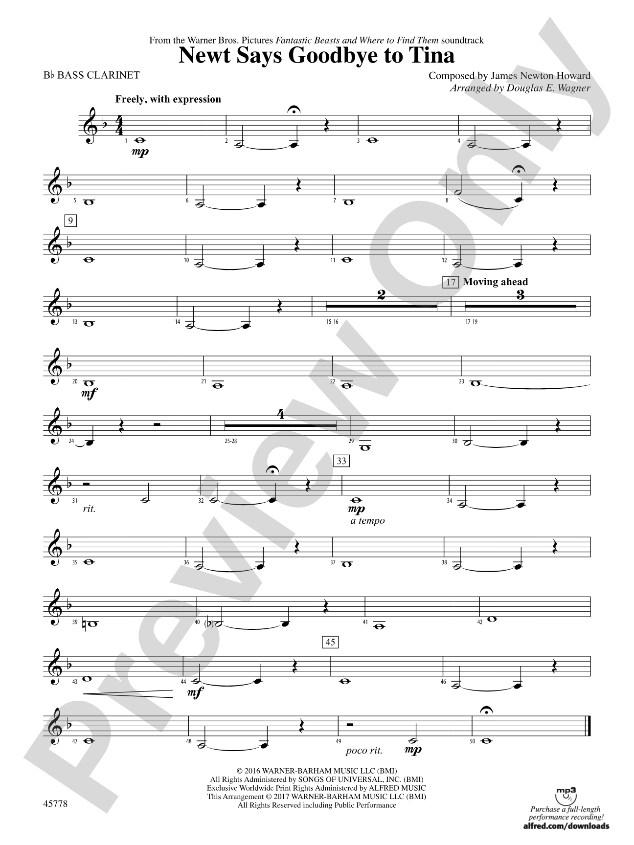 Newt Says Goodbye to Tina (from Fantastic Beasts and Where to Find Them): B-flat Bass Clarinet
