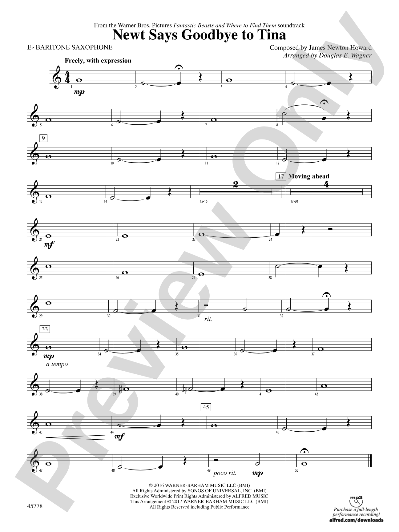 Newt Says Goodbye to Tina (from Fantastic Beasts and Where to Find Them): E-flat Baritone Saxophone